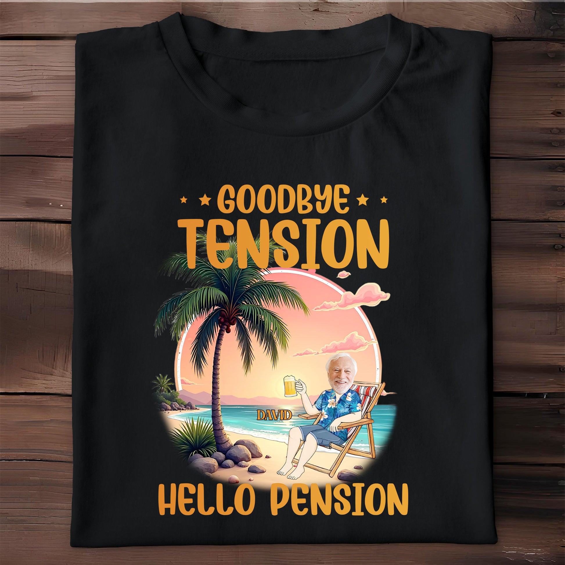 Goodbye Tension Hello Pension, Palm Tree And Relaxing Beach Scene