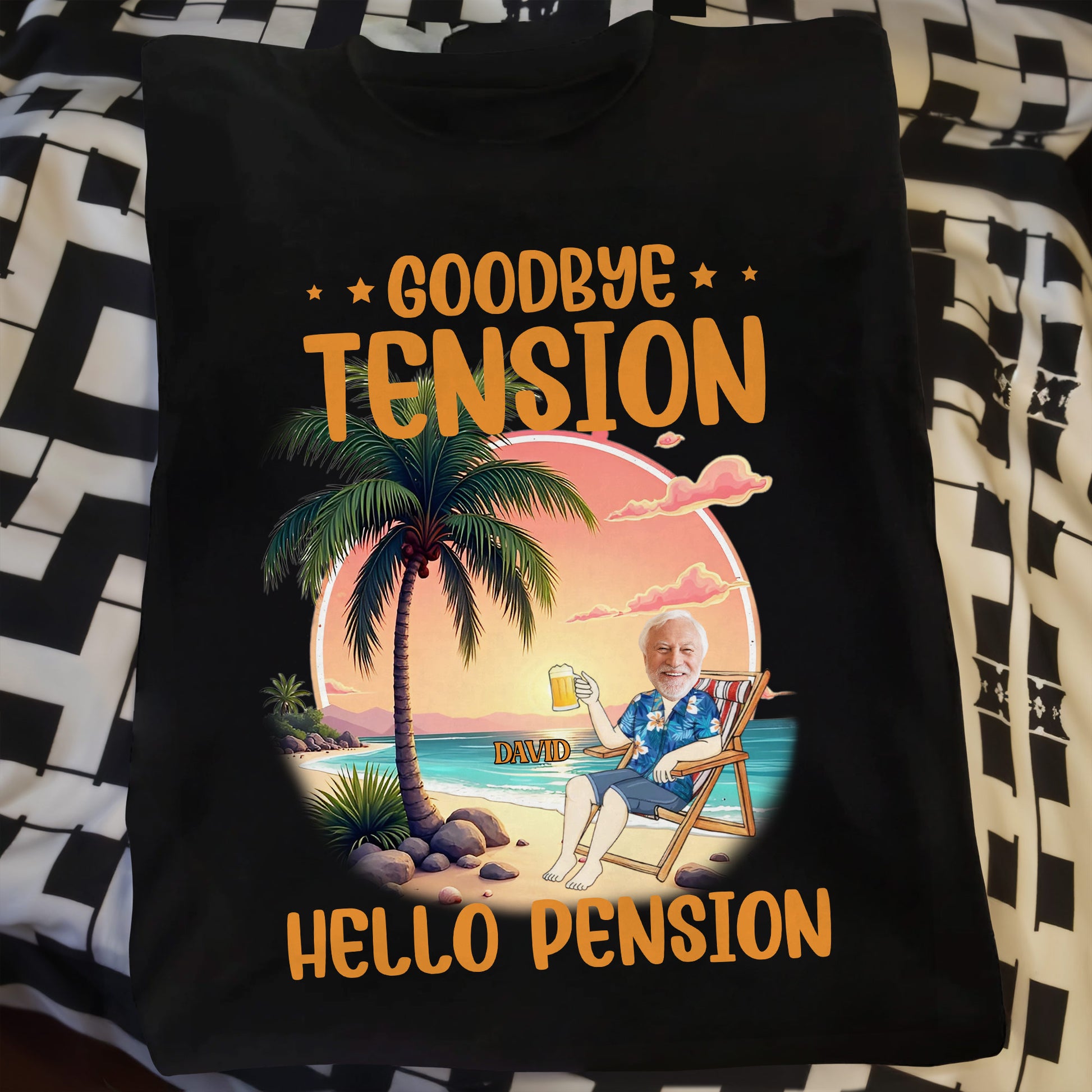 Goodbye Tension Hello Pension, Palm Tree And Relaxing Beach Scene