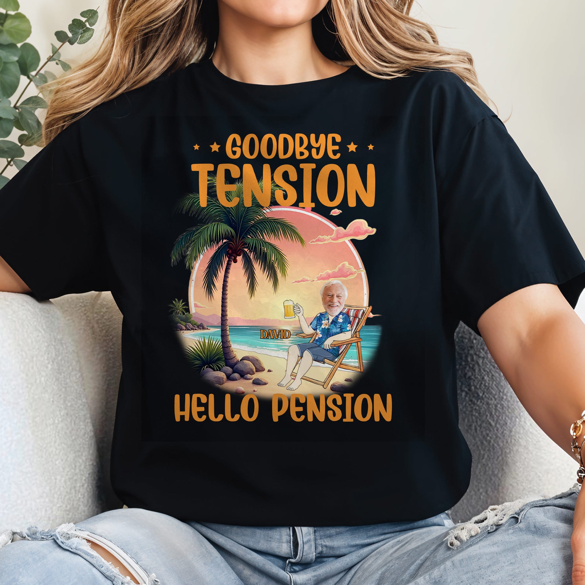 Goodbye Tension Hello Pension, Palm Tree And Relaxing Beach Scene