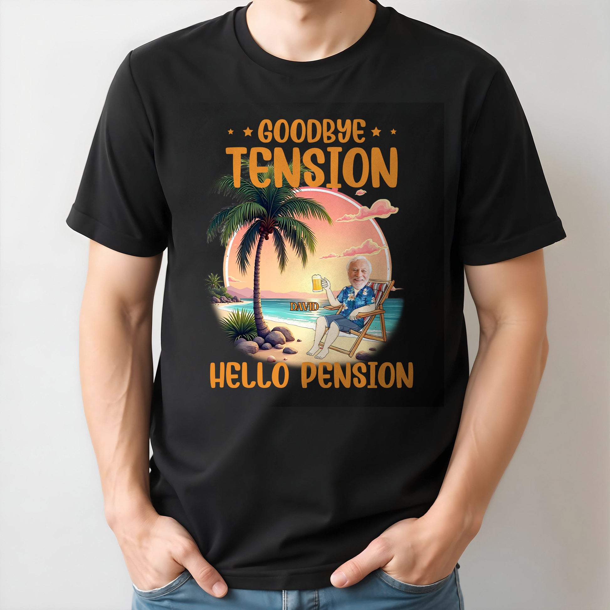 Goodbye Tension Hello Pension, Palm Tree And Relaxing Beach Scene