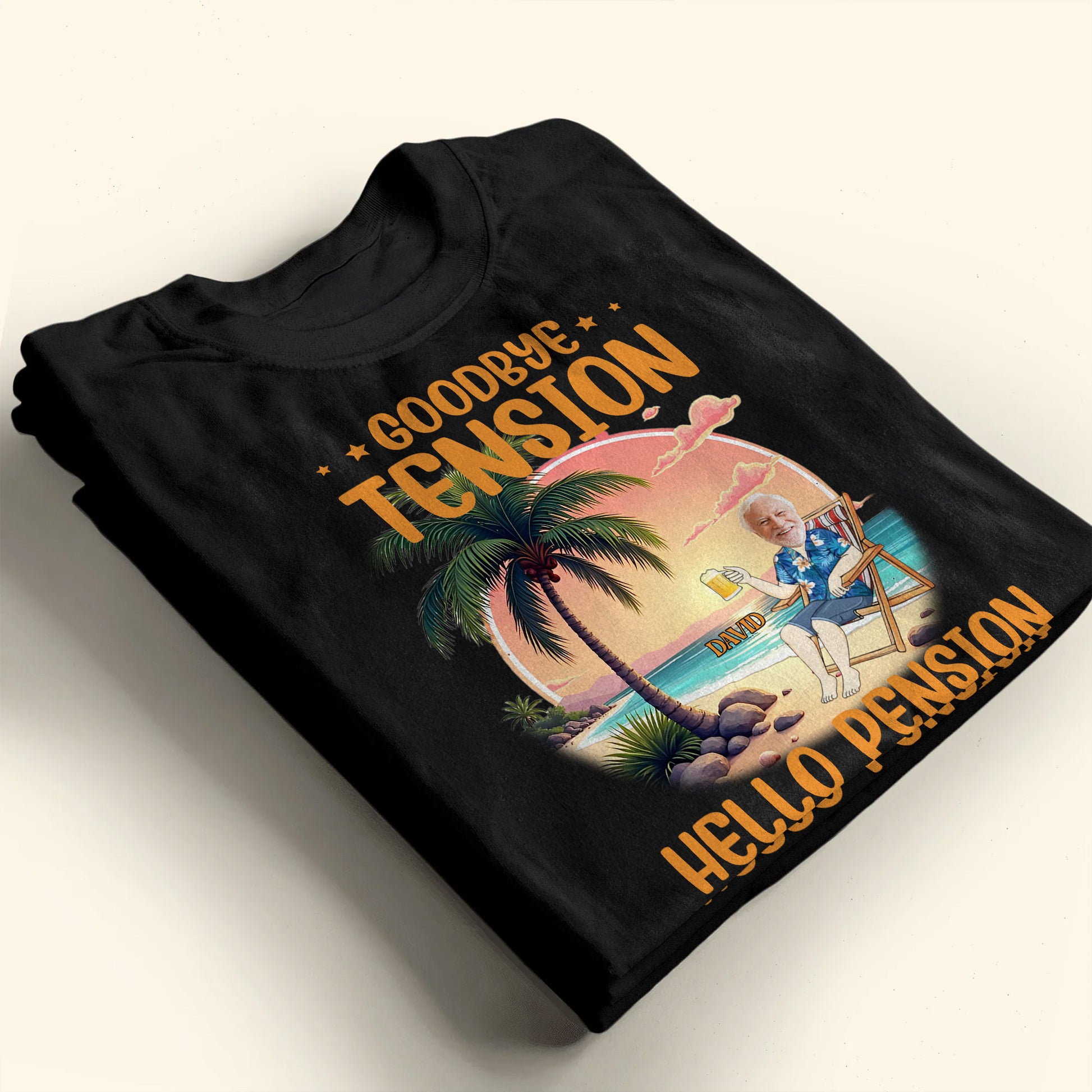 Goodbye Tension Hello Pension, Palm Tree And Relaxing Beach Scene