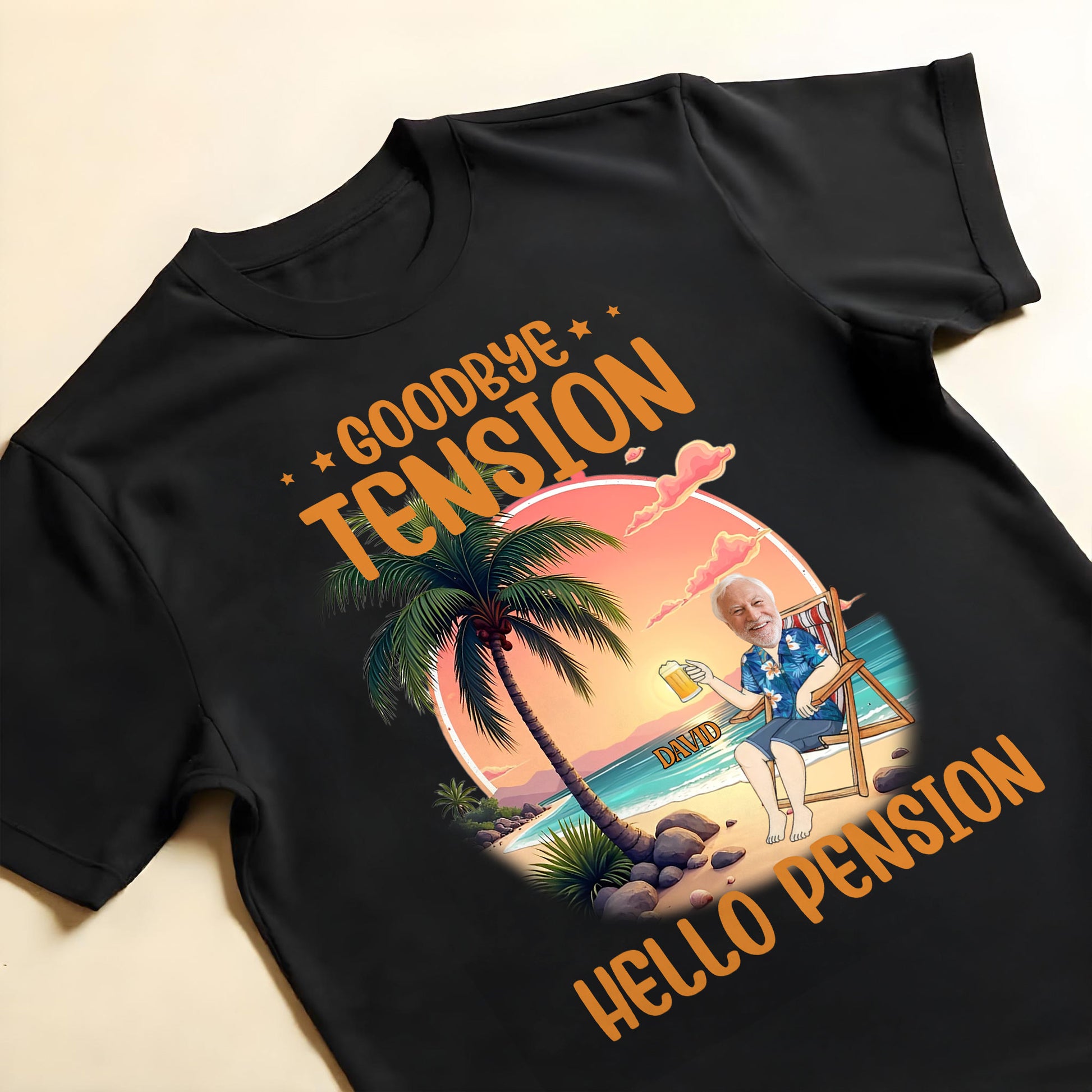 Goodbye Tension Hello Pension, Palm Tree And Relaxing Beach Scene