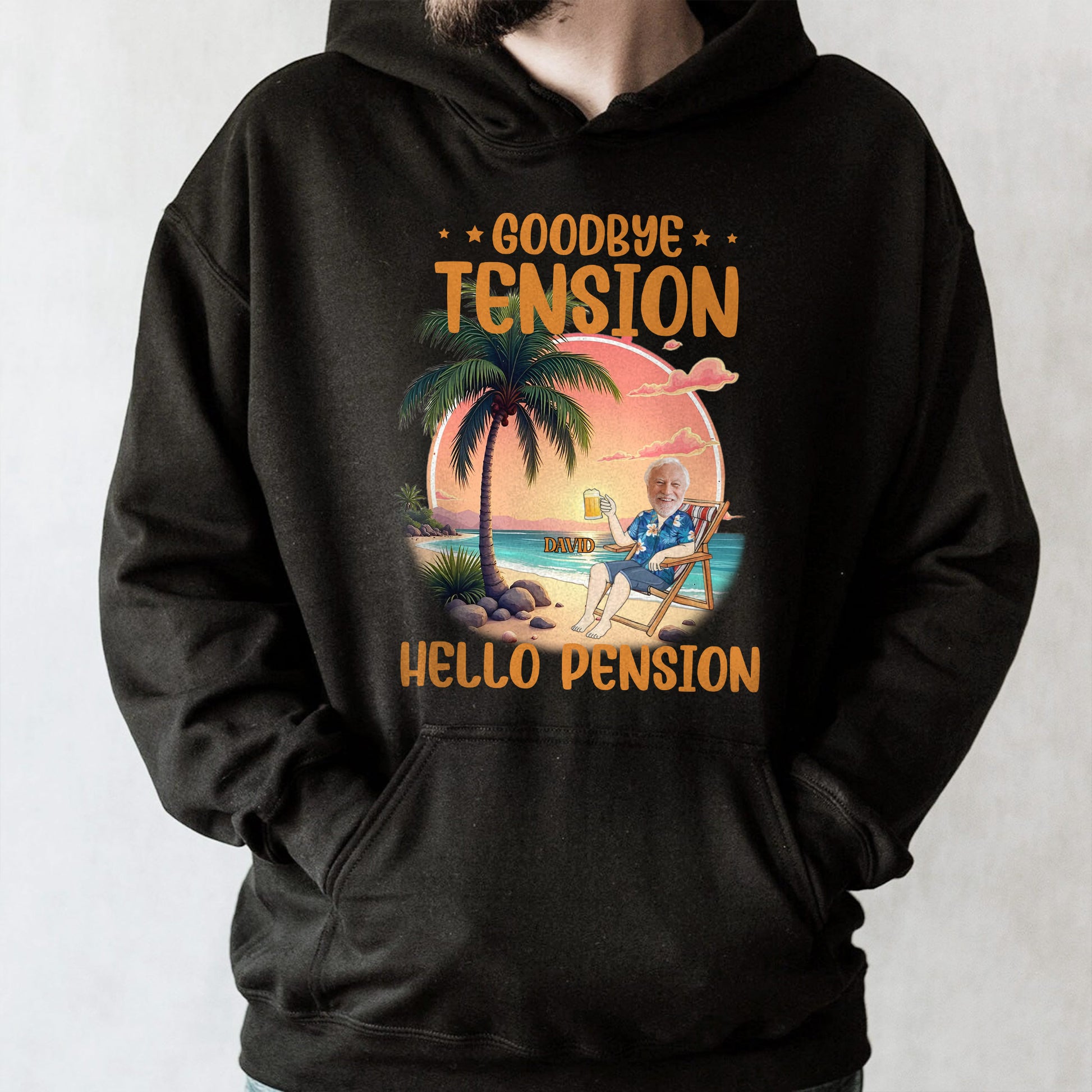 Goodbye Tension Hello Pension, Palm Tree And Relaxing Beach Scene