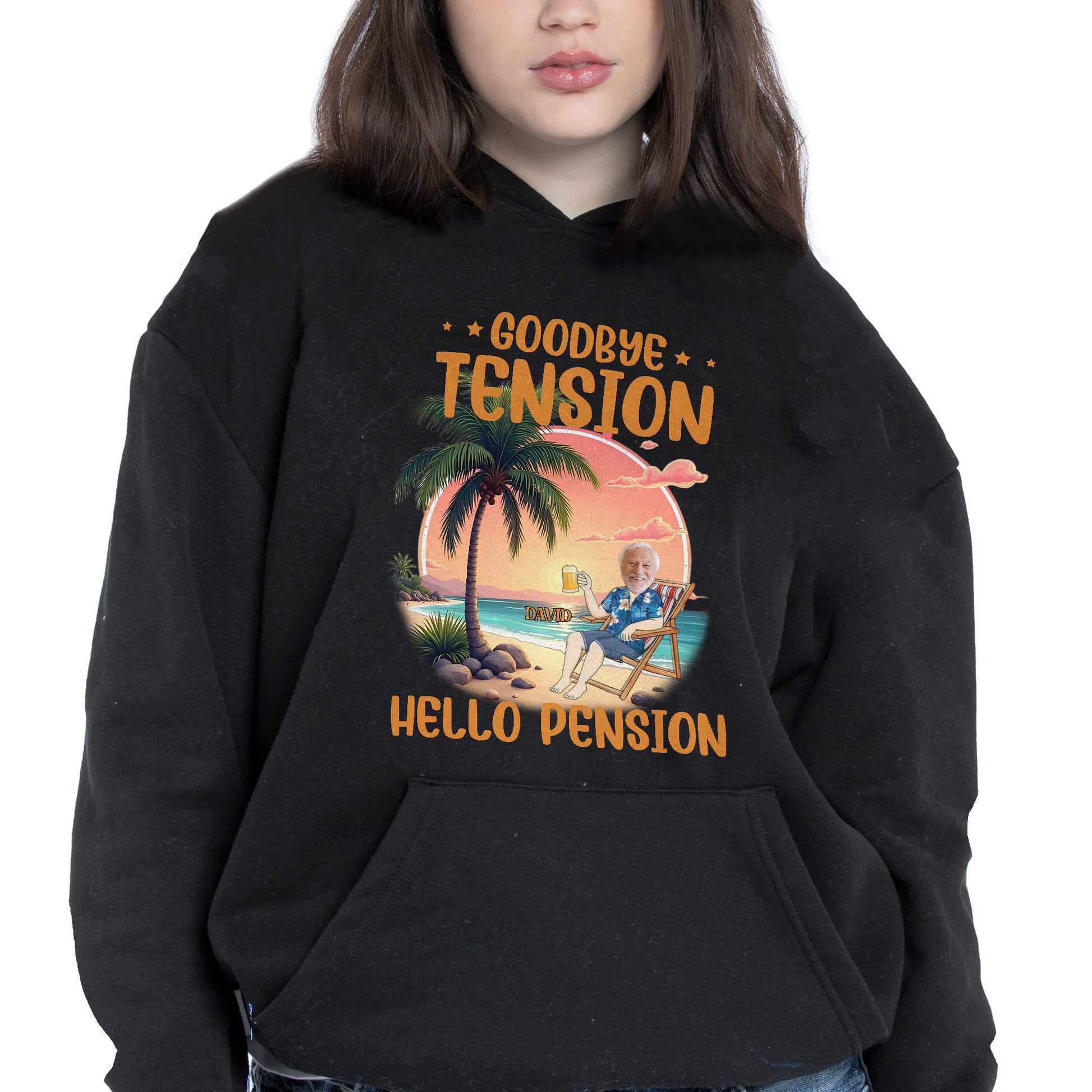 Goodbye Tension Hello Pension, Palm Tree And Relaxing Beach Scene