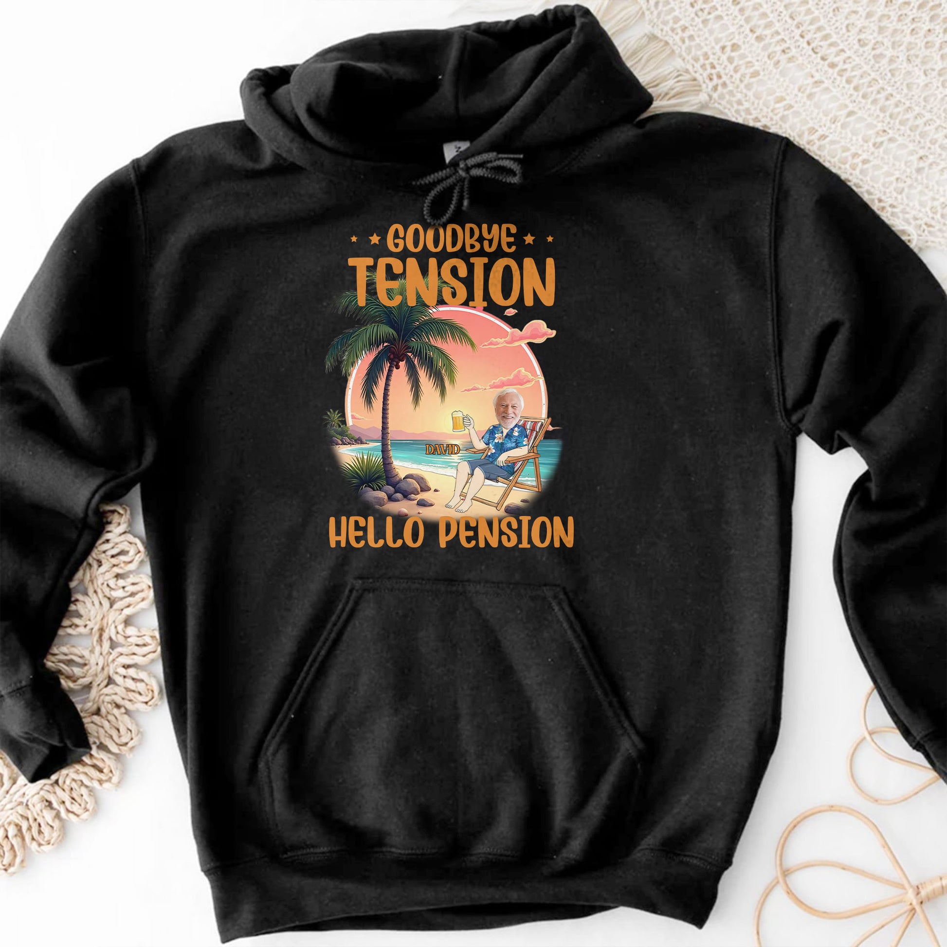 Goodbye Tension Hello Pension, Palm Tree And Relaxing Beach Scene