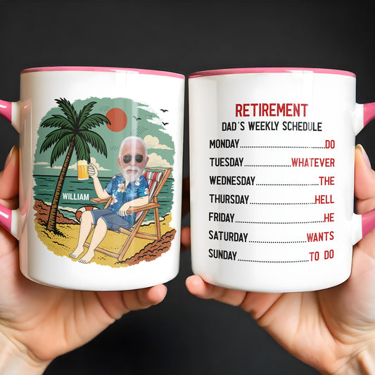 Détendez-vous et savourez votre boisson, motif palmier et plage – Tasse personnalisée avec accents – RETIRE003_AMUG