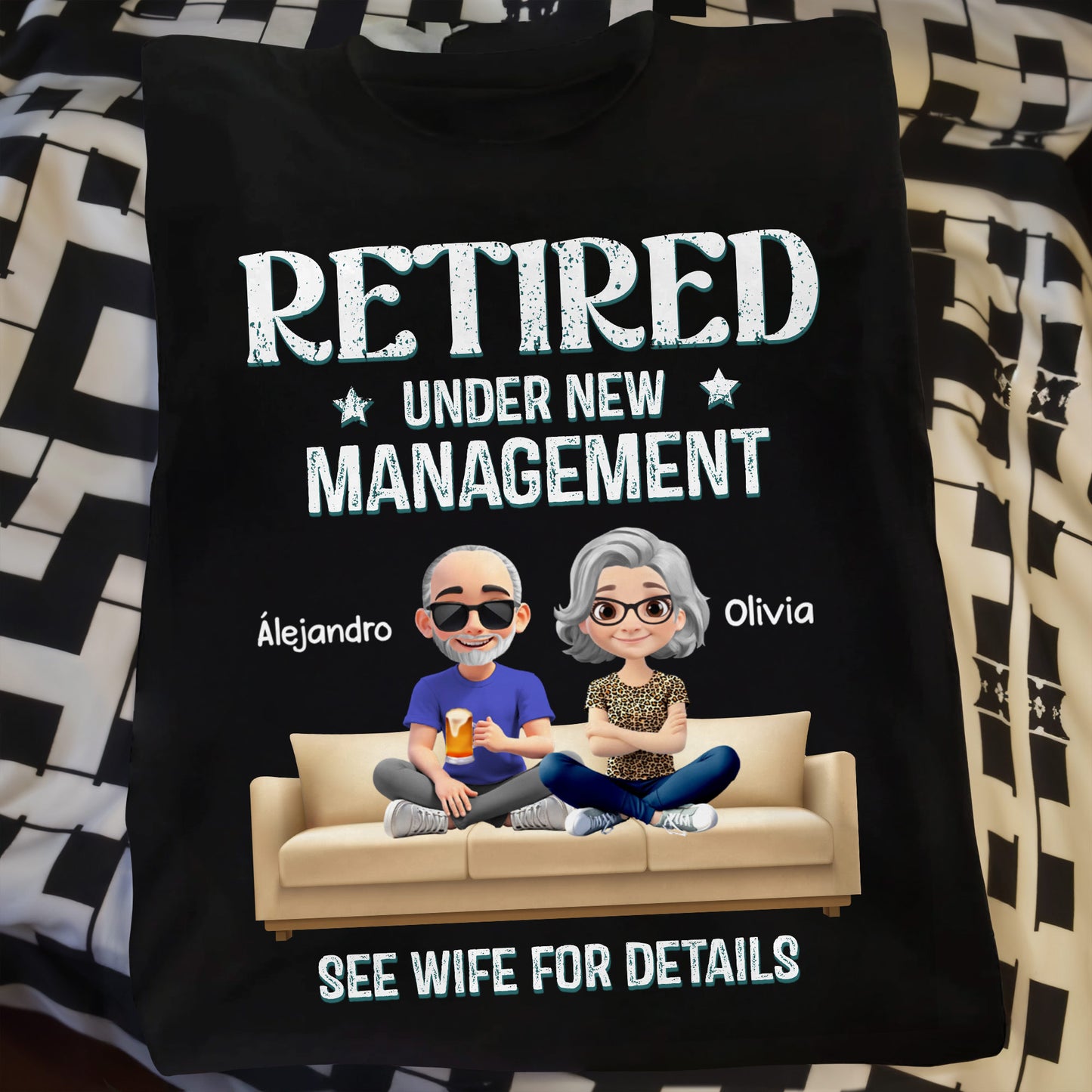 Retired Under New Management See Wife For Details, Couch and Cartoon Couple