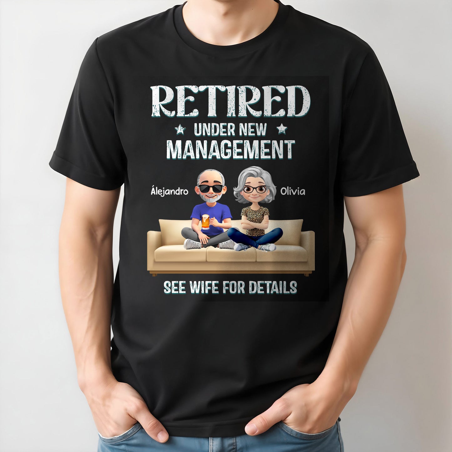Retired Under New Management See Wife For Details, Couch and Cartoon Couple