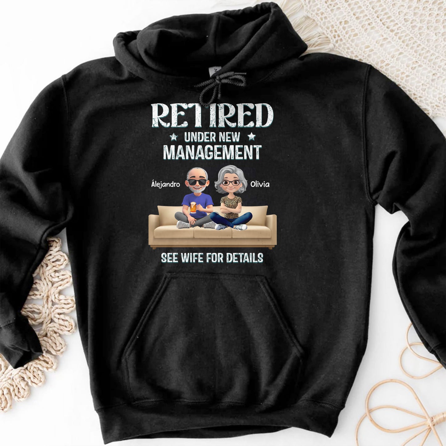 Retired Under New Management See Wife For Details, Couch and Cartoon Couple