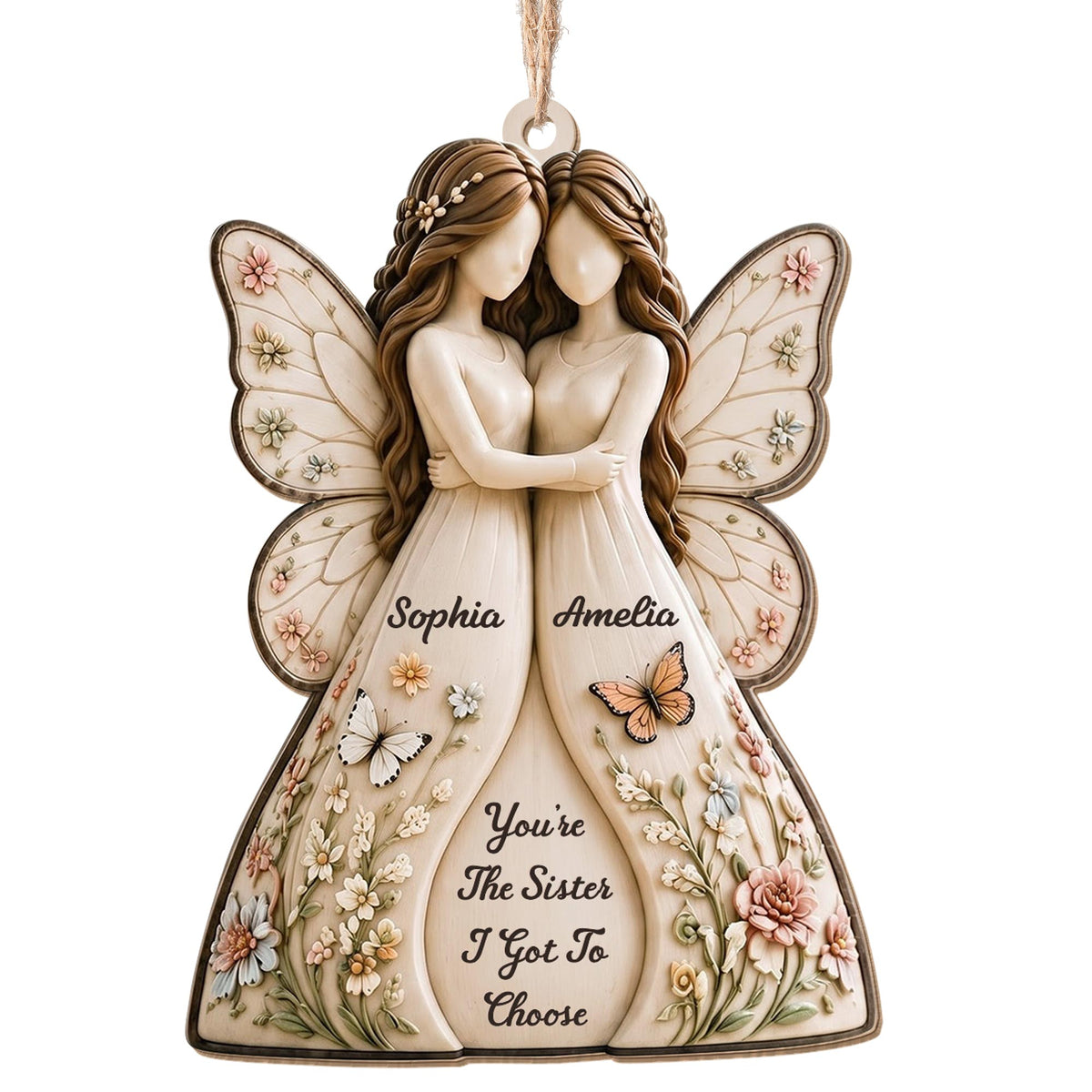 You're The Sister I Got To Choose Angels And Flowers - Personalized Custom Wood Ornament, Custom Shaped - SIS235_WDO