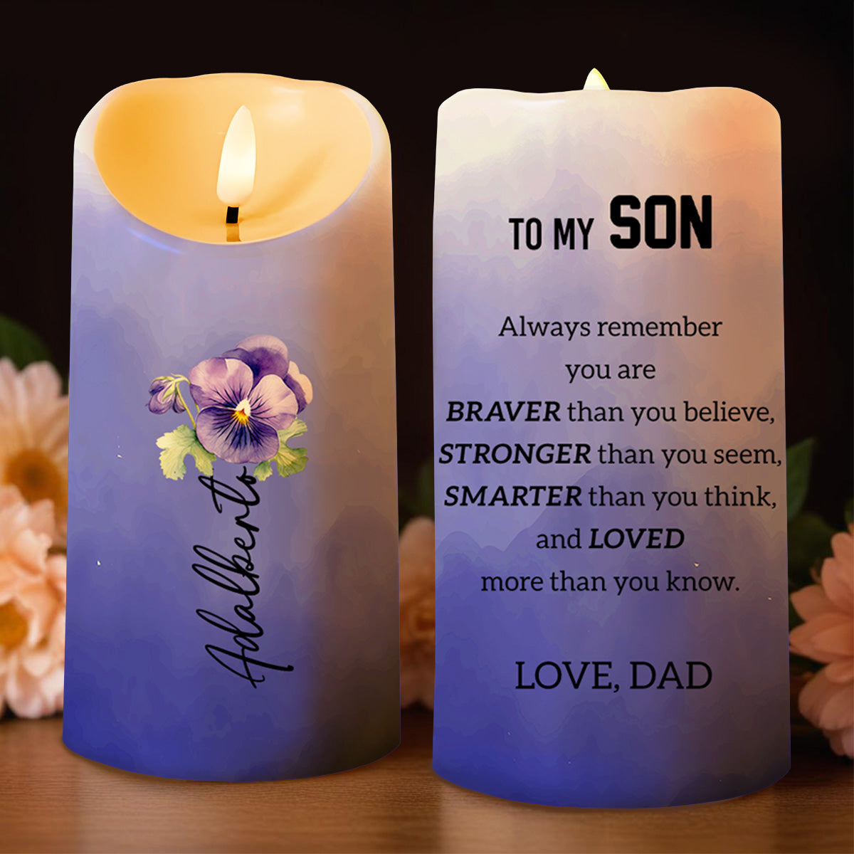 Braver Stronger Smarter Loved Inspirational Quote Candle - Personalized Custom LED Candle - SON016_LECA