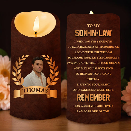 Son-In-Law Strength And Love LED Candle With Laurel Wreaths