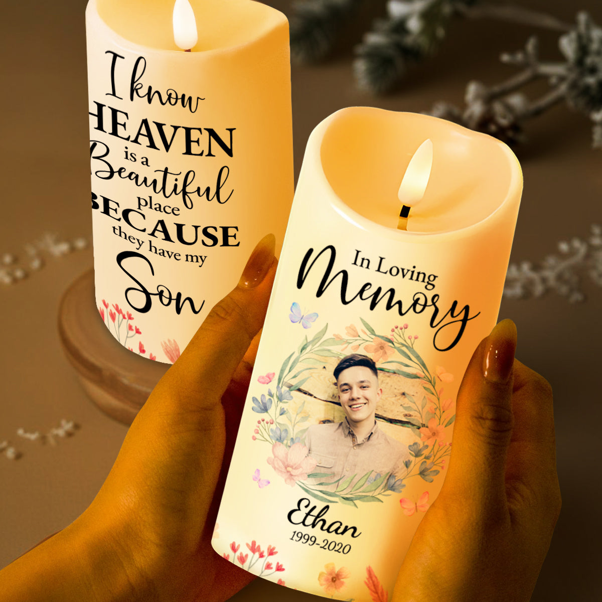 Heaven Is Beautiful They Have My Son Memorial LED Candle