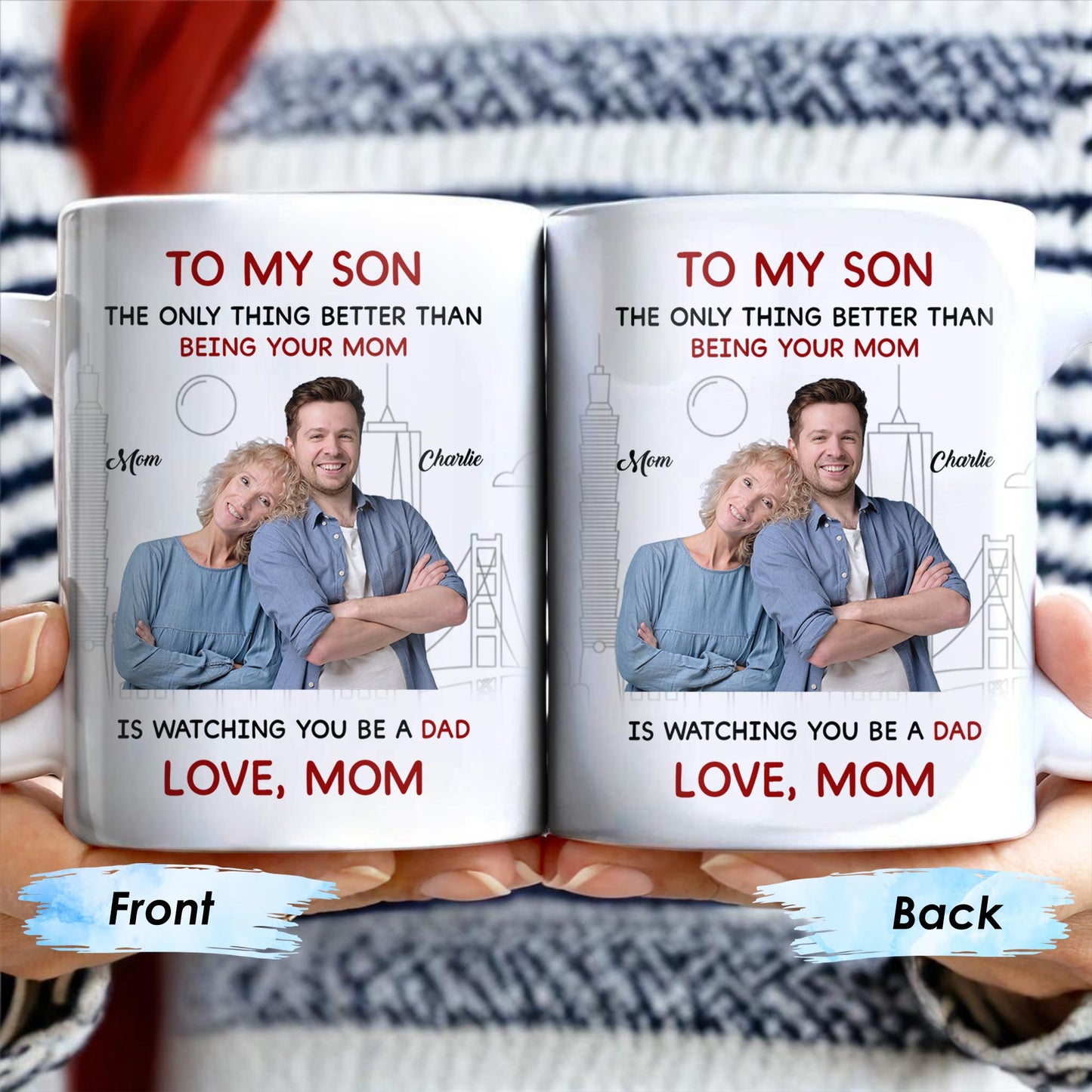Love From Mom To Son City Silhouette Custom Mug