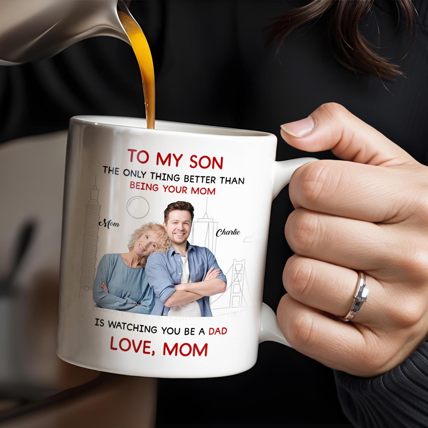 Love From Mom To Son City Silhouette Custom Mug