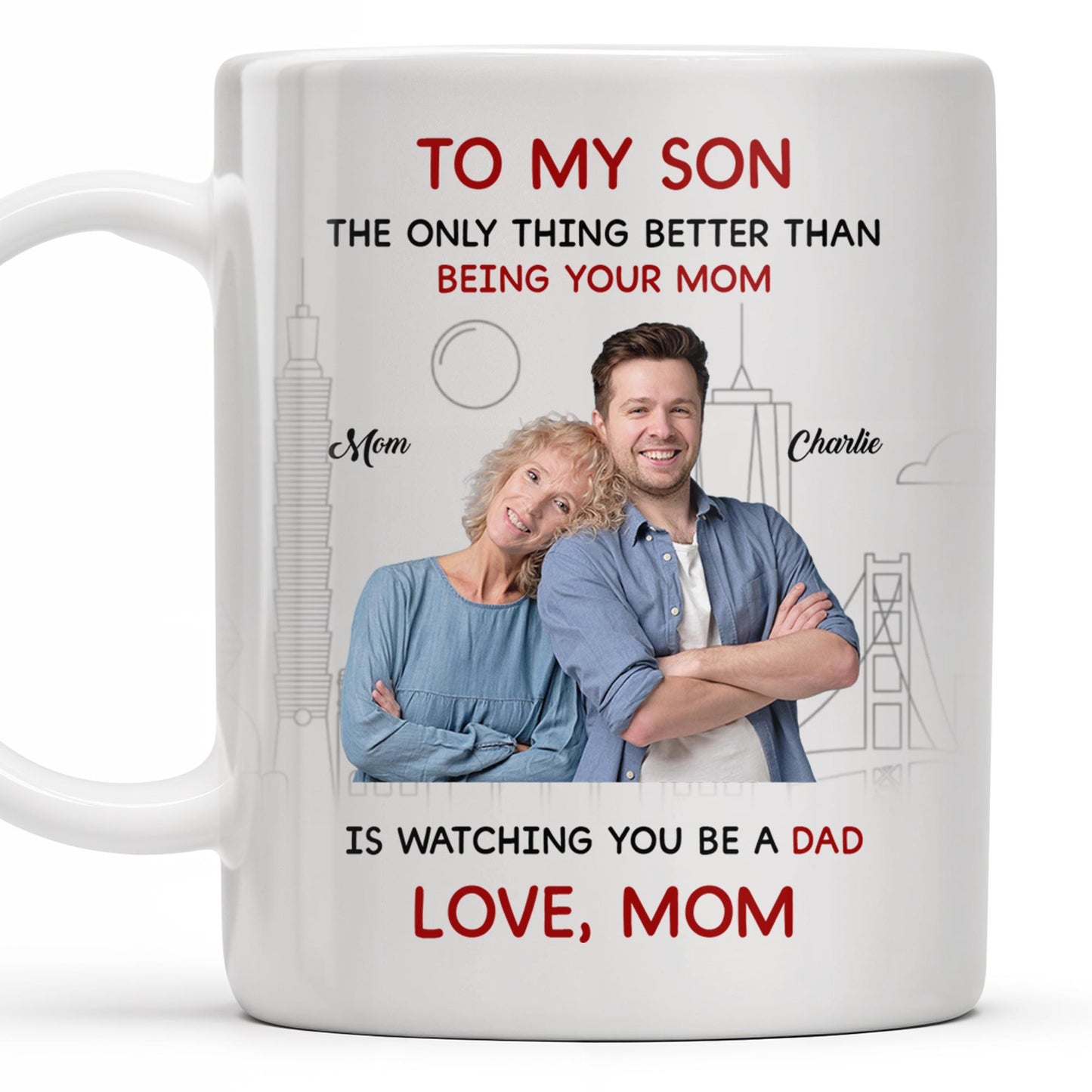 Love From Mom To Son City Silhouette Custom Mug