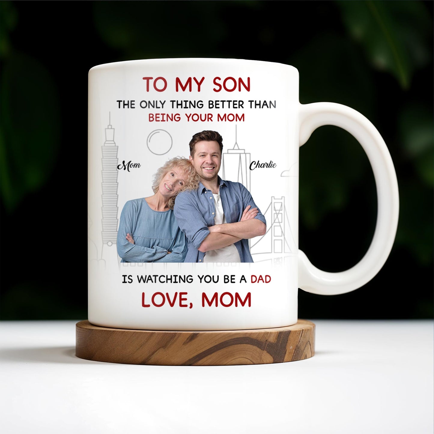 Love From Mom To Son City Silhouette Custom Mug