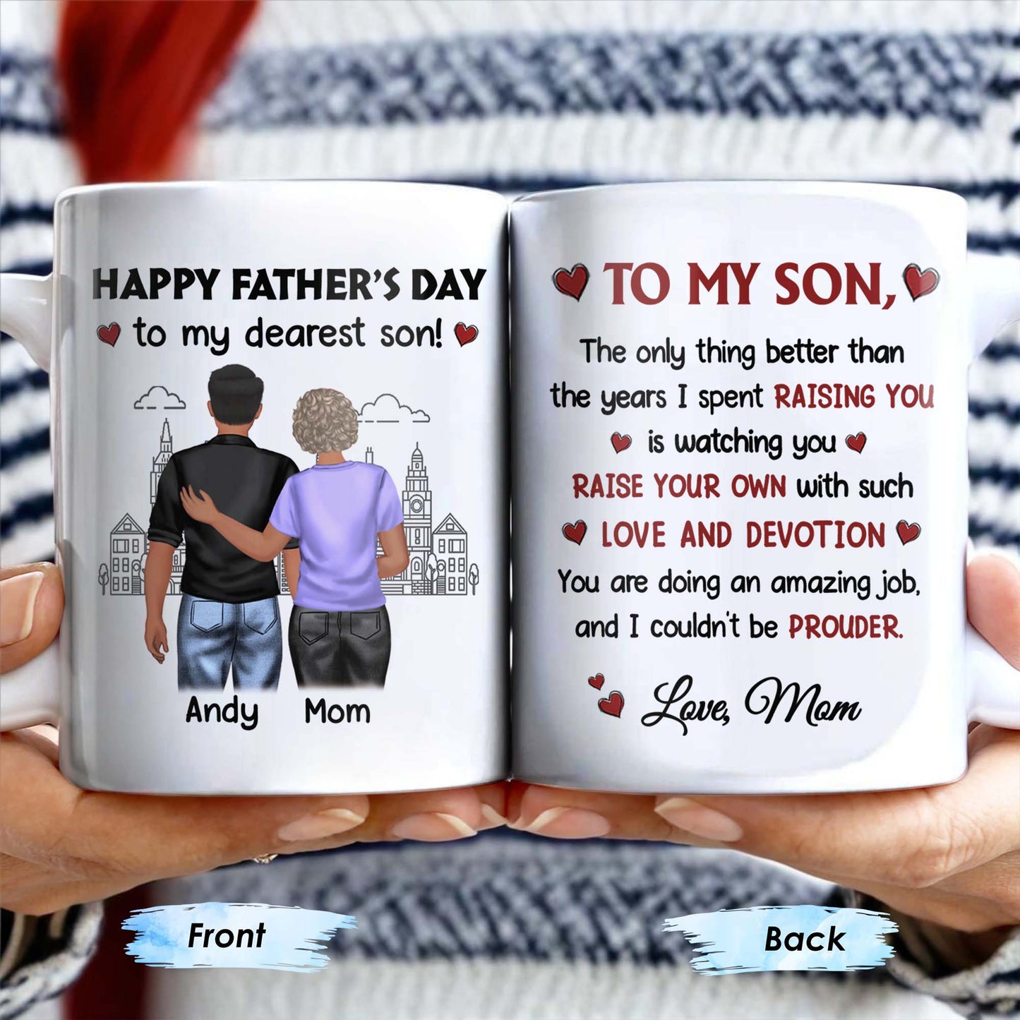 Happy Father's Day To My Dearest Son, Love And Devotion, Hearts And Cityscape