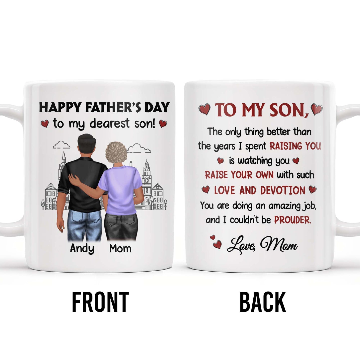 Happy Father's Day To My Dearest Son, Love And Devotion, Hearts And Cityscape