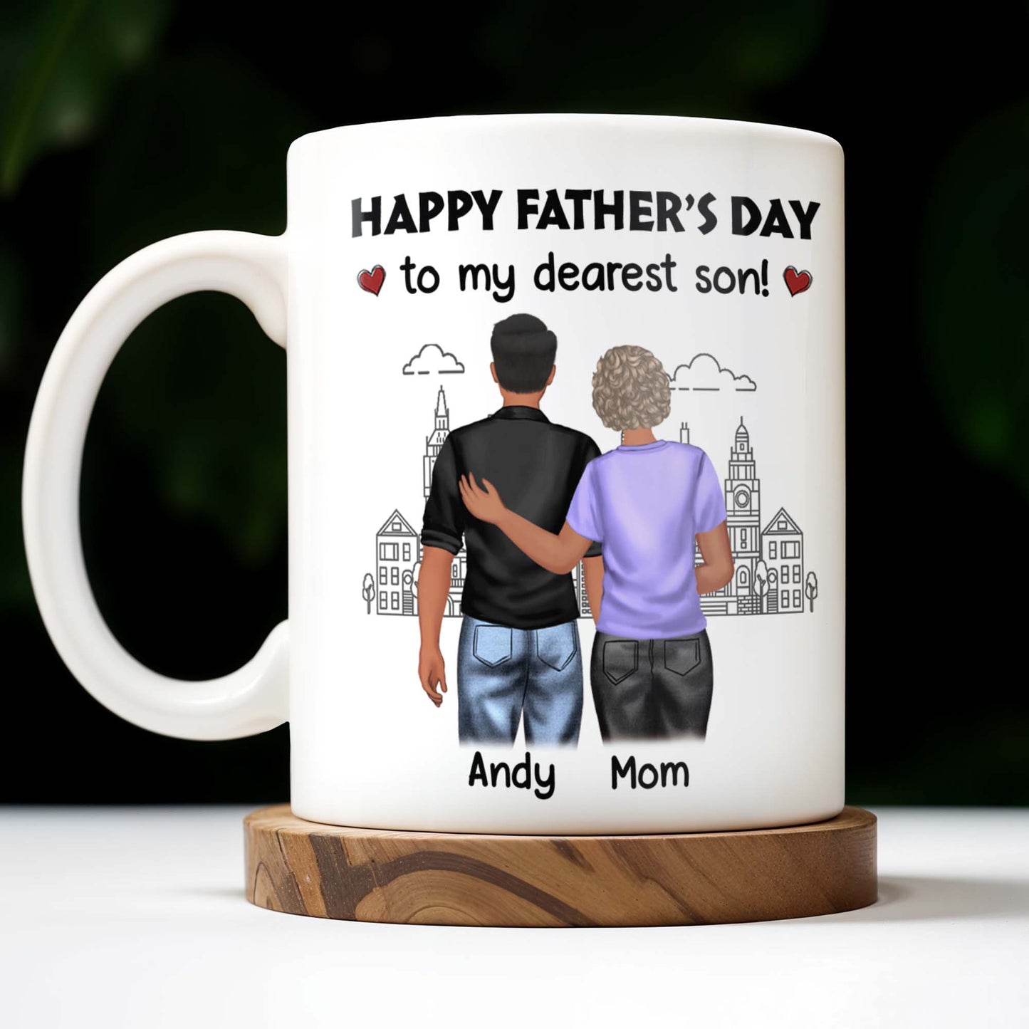 Happy Father's Day To My Dearest Son, Love And Devotion, Hearts And Cityscape