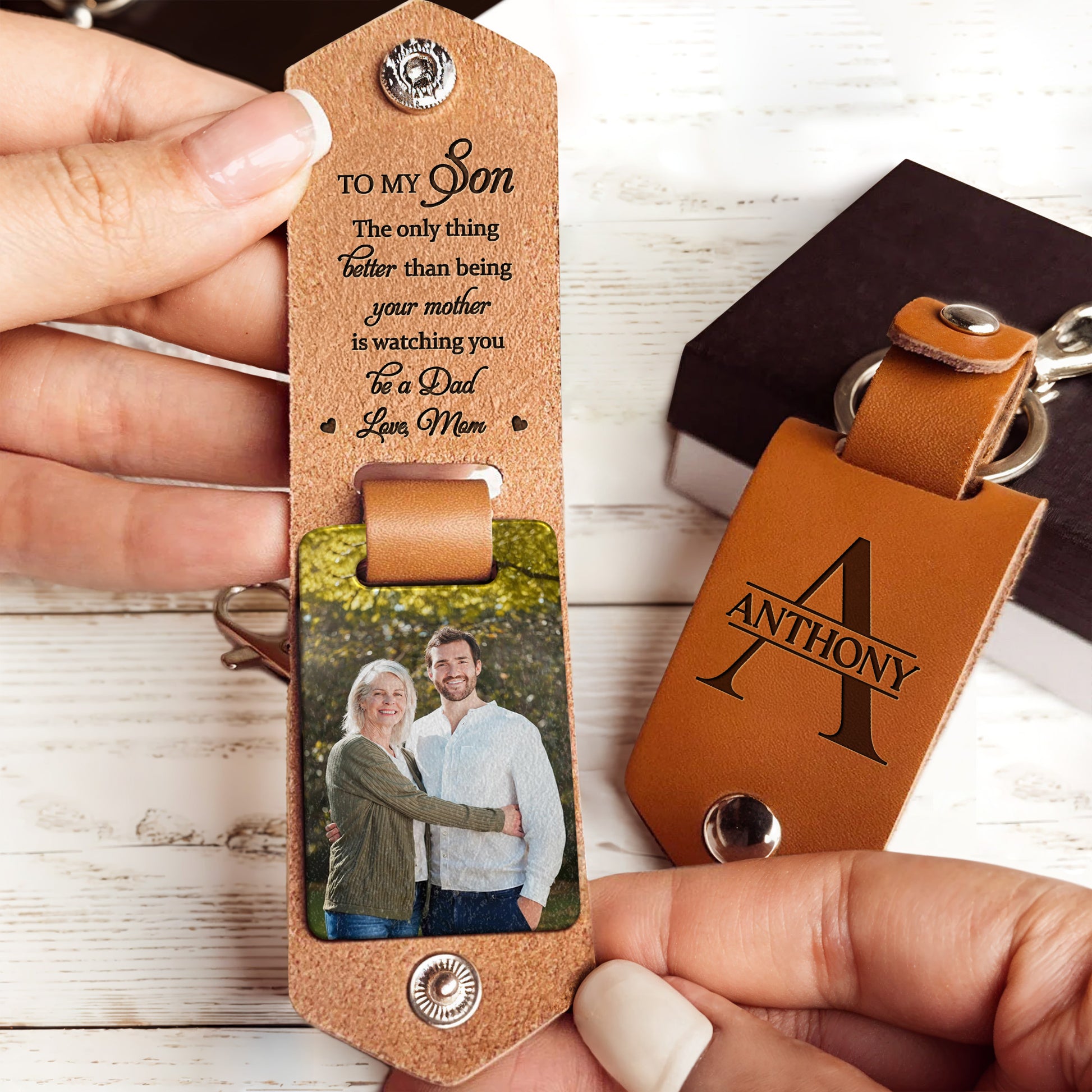To My Son, The Only Thing Better Than Being Your Mother, Leather Keychain And Photo Frame