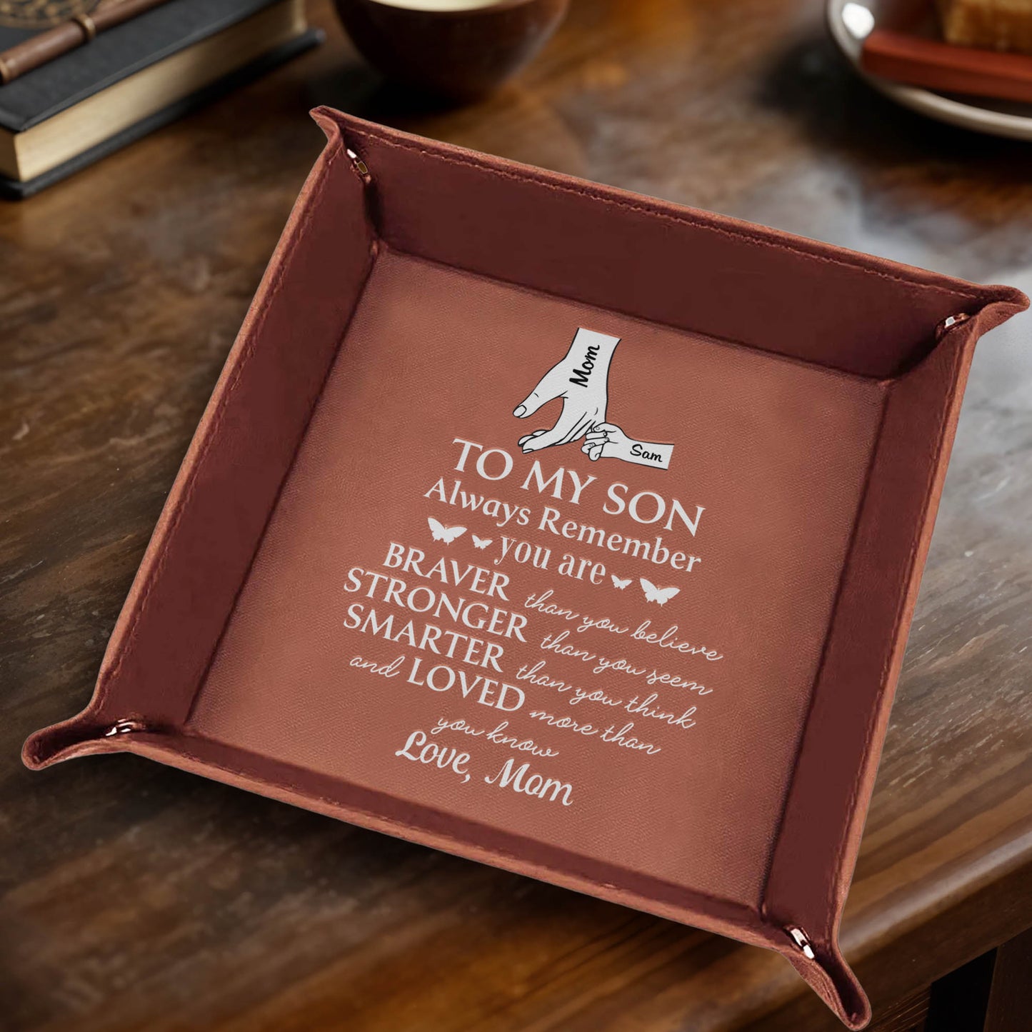 To My Son Always Remember, Hands and Hearts - Personalized Leather Valet Tray - SON051_LTRAY
