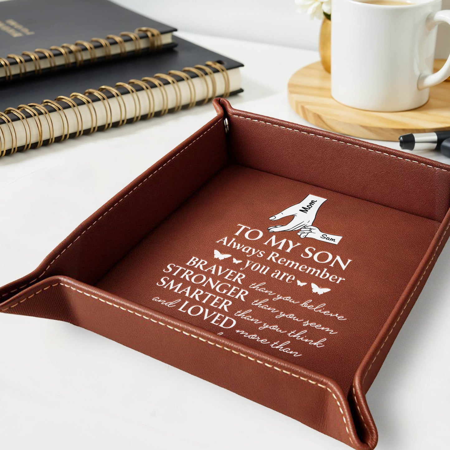 To My Son Always Remember, Hands and Hearts - Personalized Leather Valet Tray - SON051_LTRAY