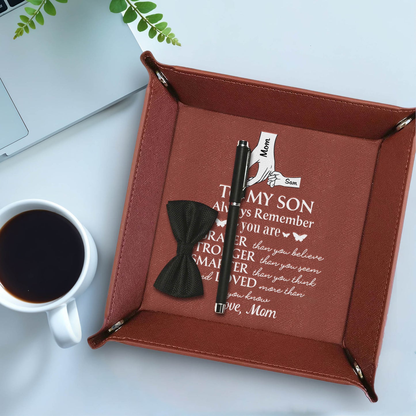 To My Son Always Remember, Hands and Hearts - Personalized Leather Valet Tray - SON051_LTRAY