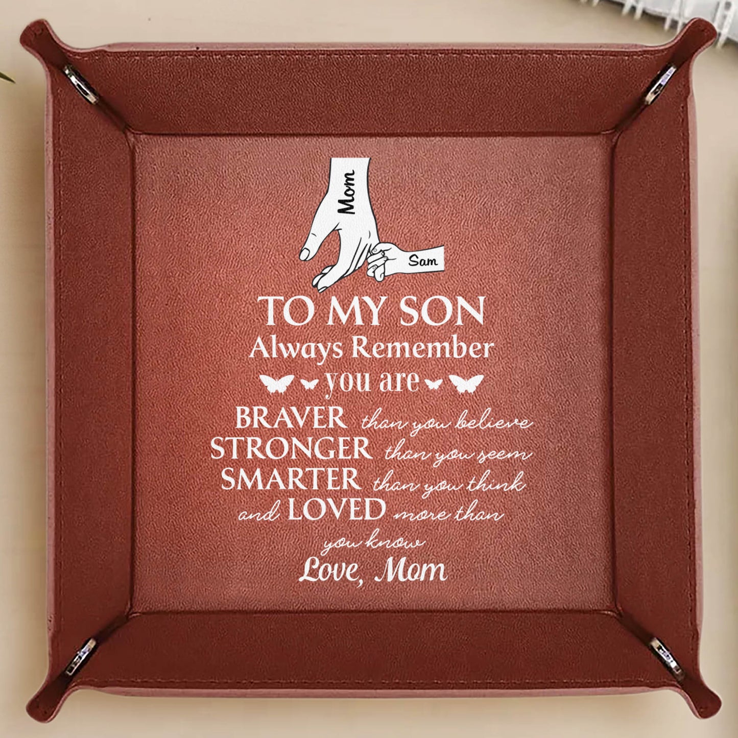 To My Son Always Remember, Hands and Hearts - Personalized Leather Valet Tray - SON051_LTRAY
