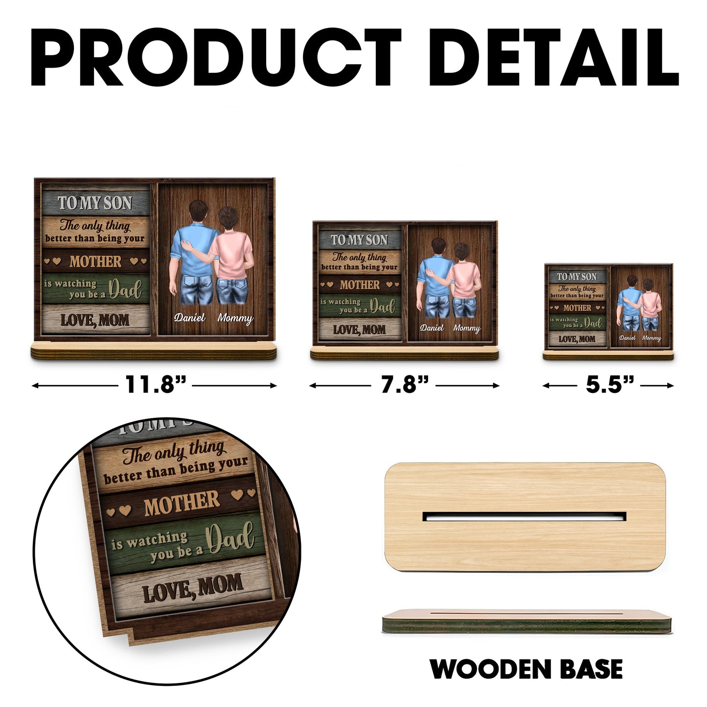 À mon fils, je te regarde devenir papa, plaque en bois - Plaque en bois personnalisée à 2 couches avec base plate - SON056_WPLA