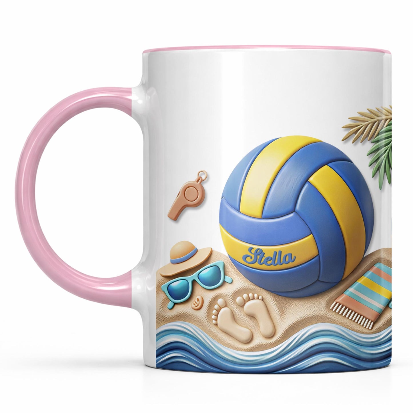 Sun Sand And Volleyball In My Hand With 3D Effect Beach Design - Personalized Custom Accent Mug - SPORT087_AMUG