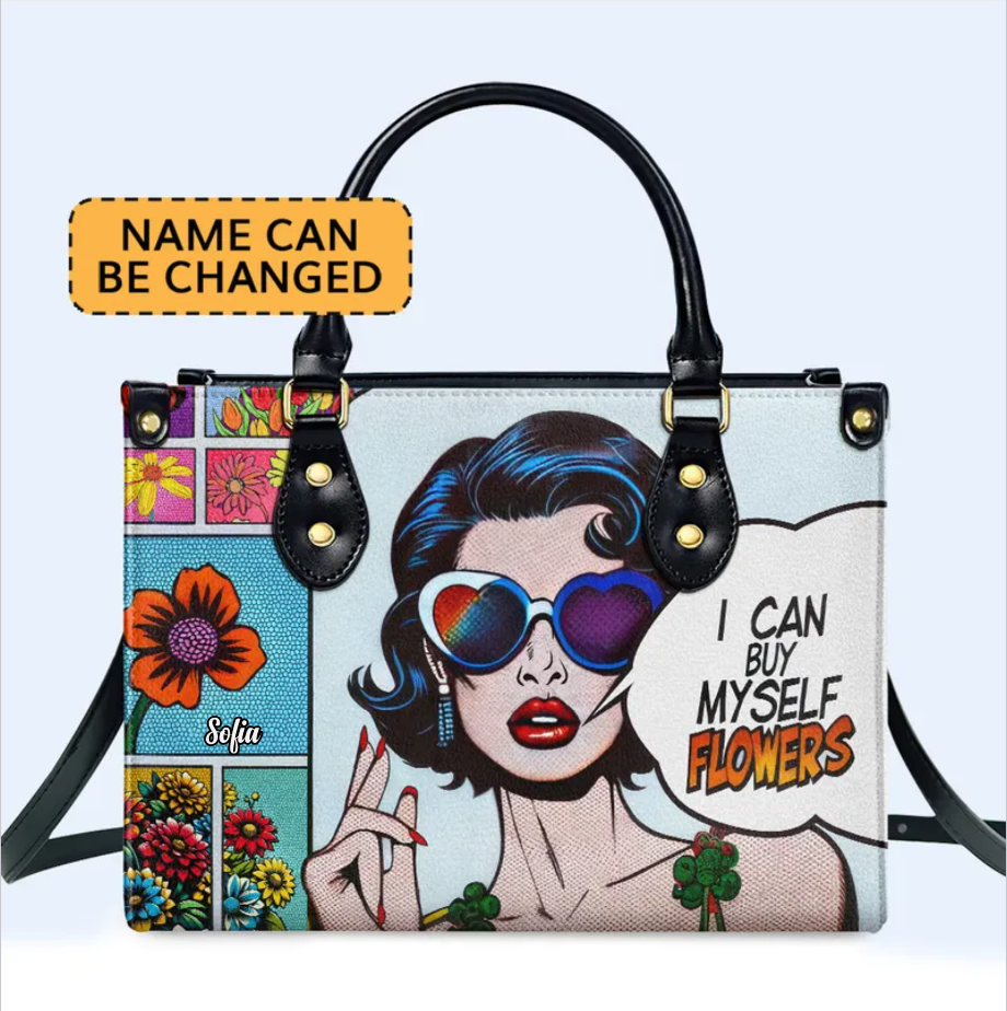 Je peux m'acheter des fleurs - Sac à main en cuir personnalisé - buyflowers02
