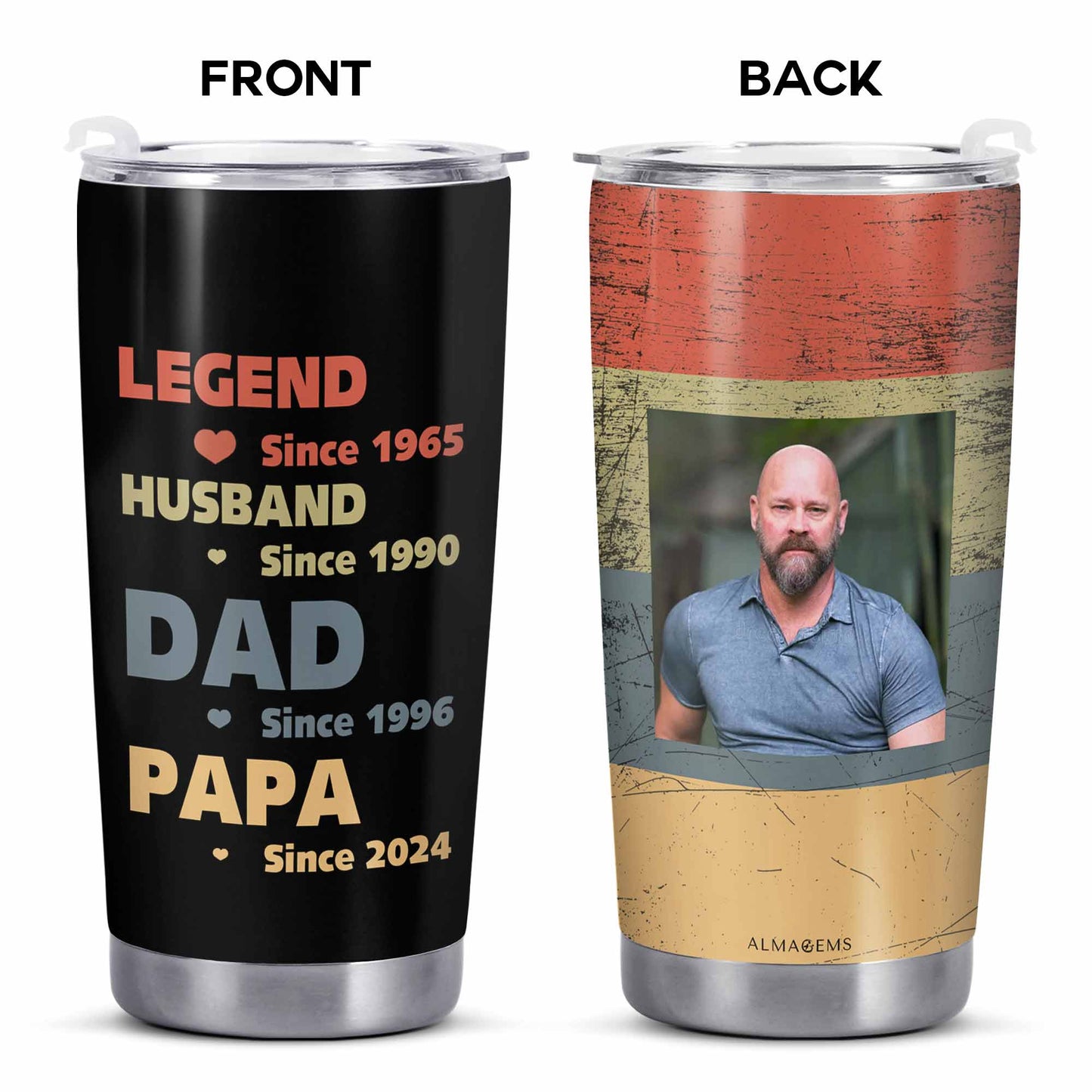 LÉGENDE. MARI. PAPA. PAPA - Gobelet personnalisé en acier inoxydable 590 ml 850 ml - TB_FM03