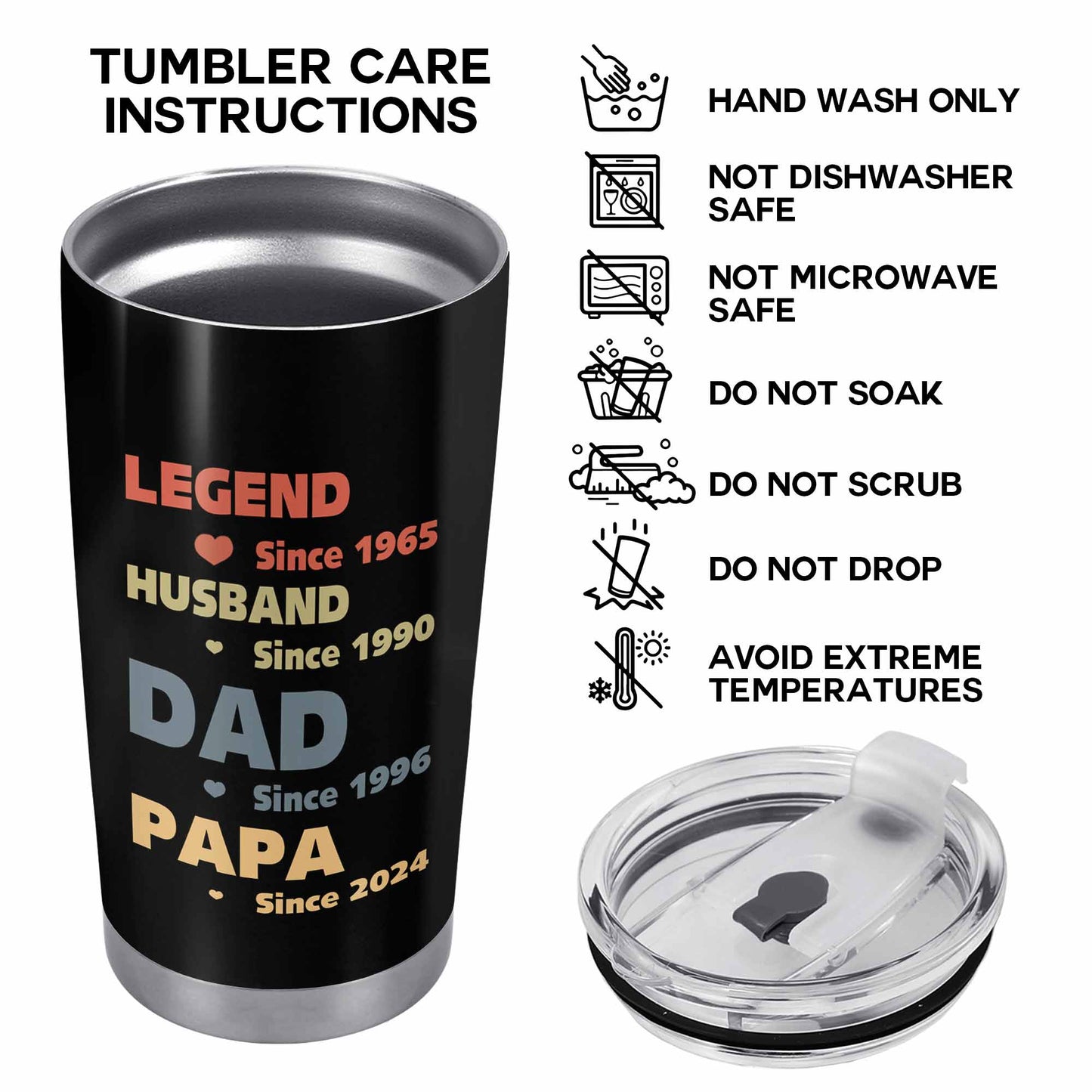 LÉGENDE. MARI. PAPA. PAPA - Gobelet personnalisé en acier inoxydable 590 ml 850 ml - TB_FM03