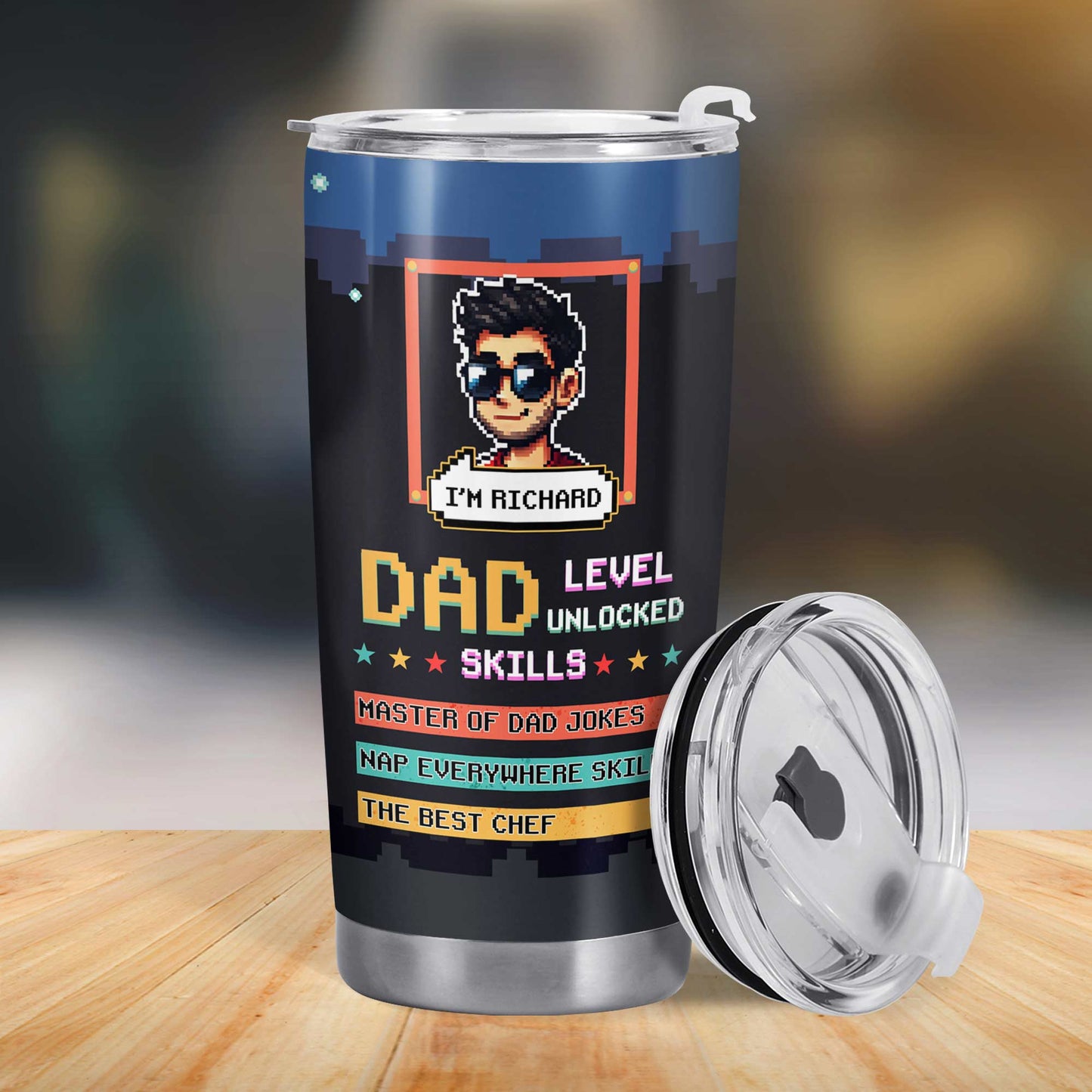 NIVEL PAPÁ DESBLOQUEADO - Vaso de acero inoxidable personalizado de 20 oz y 30 oz - TB_FM06