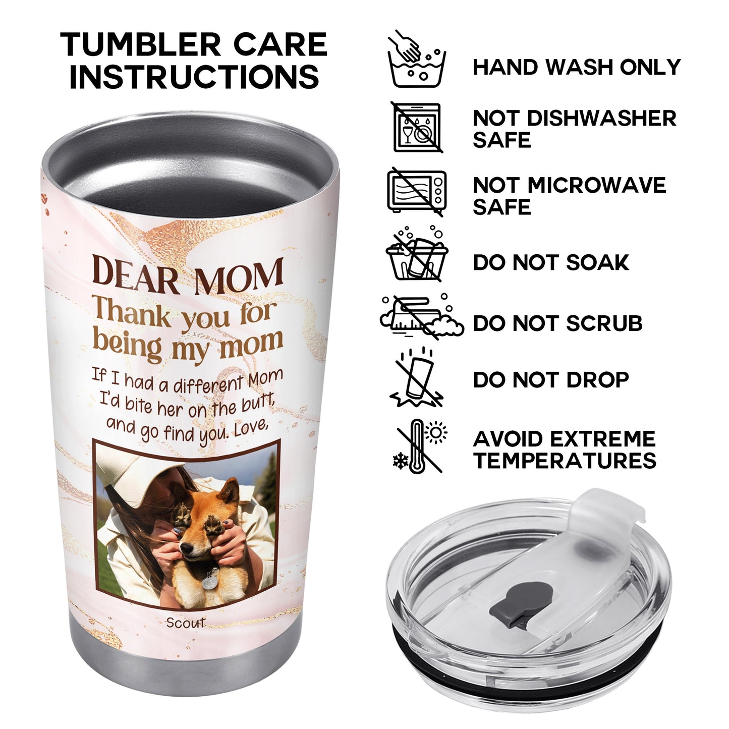 Dear Mom - Personalized Custom Stainless Steel Tumbler 20oz 30oz - TB_LL07