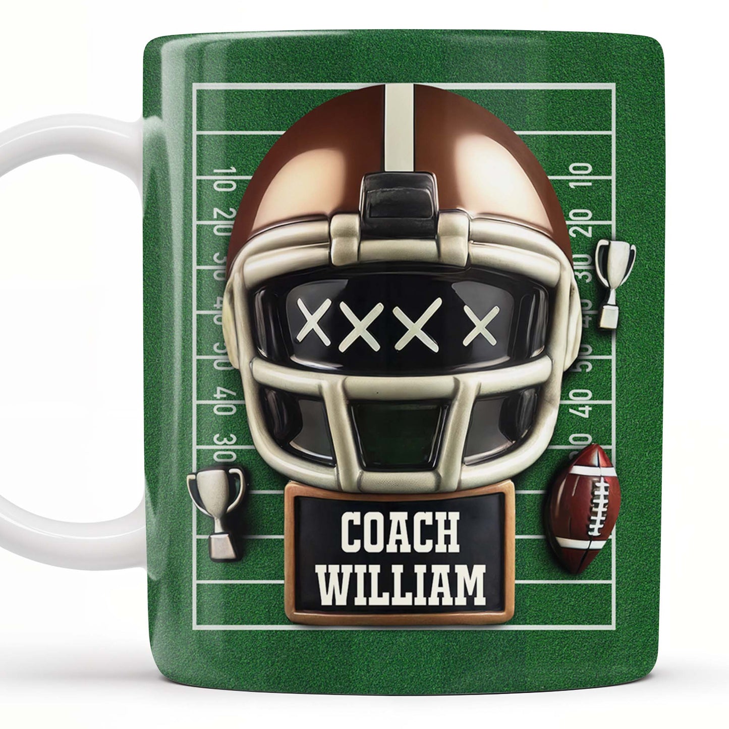Celebrate the Best Coach with this Football Helmet, Football and Trophy