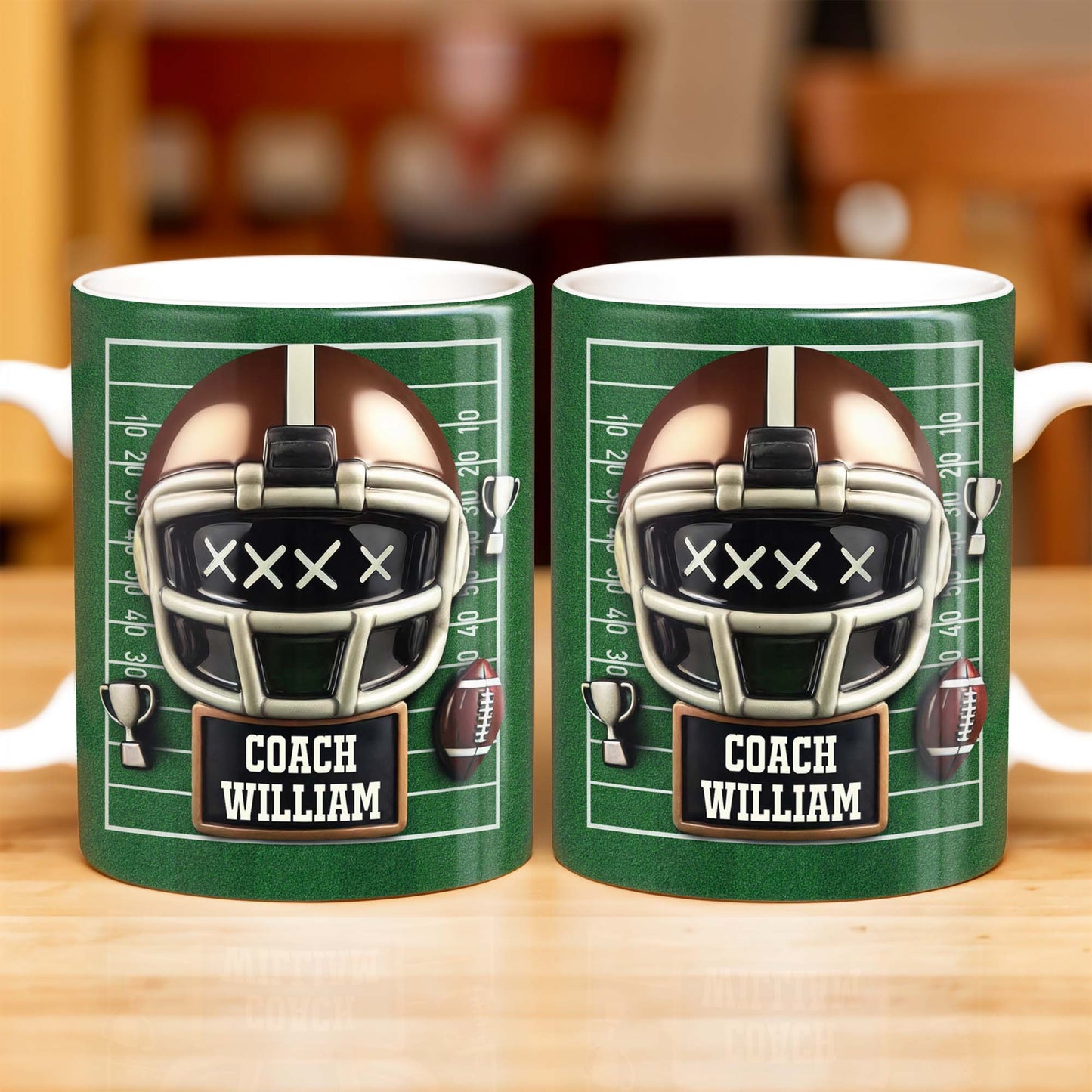 Celebrate the Best Coach with this Football Helmet, Football and Trophy
