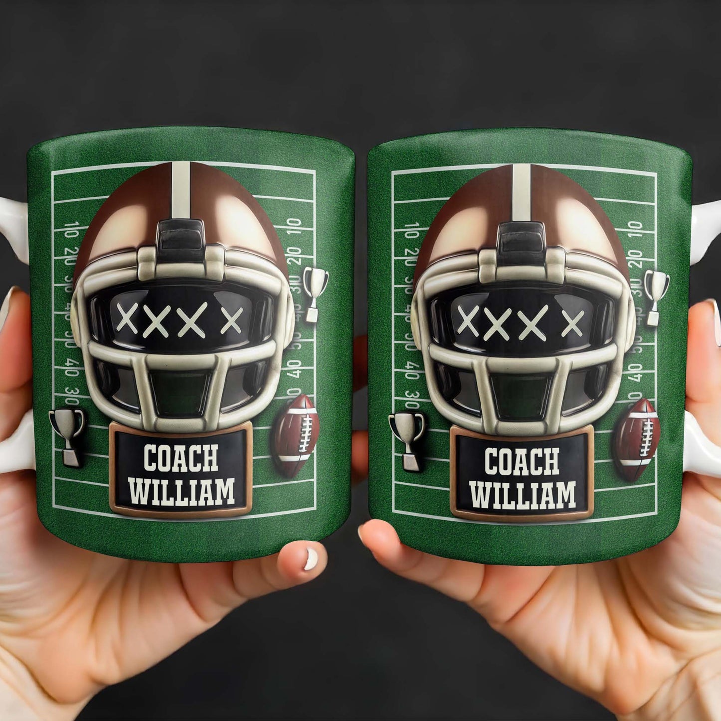 Celebrate the Best Coach with this Football Helmet, Football and Trophy