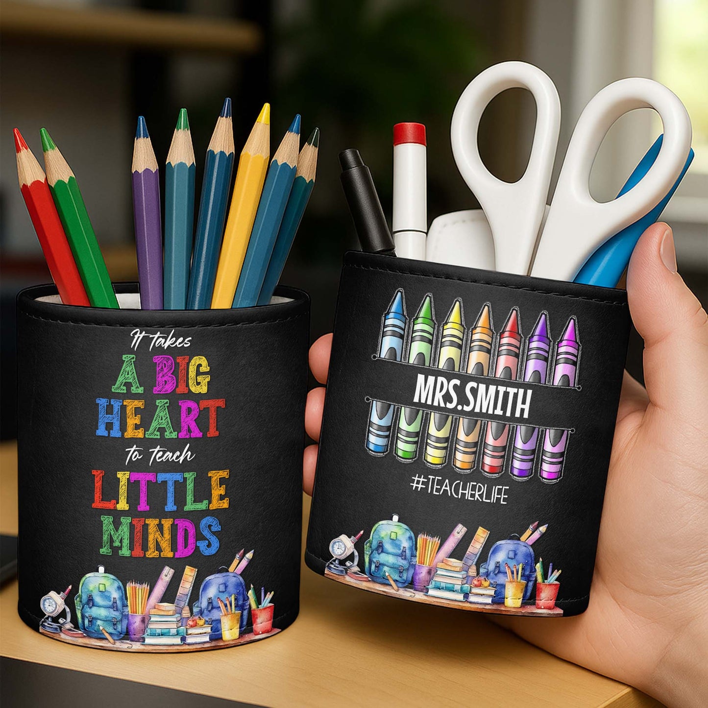 Il faut un grand cœur pour enseigner aux petits esprits, motifs éducatifs - Porte-stylo personnalisé - TEACH007_PENH