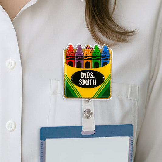 Colorful Crayons And Customizable Name Tag