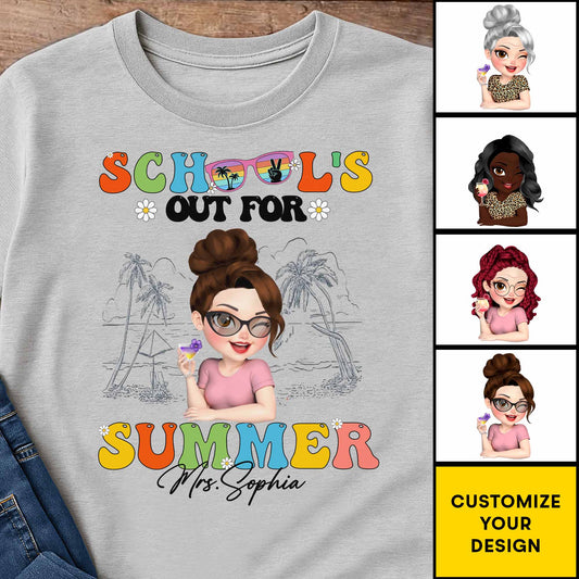 School's Out For Summer With Palm Trees And Sunglasses