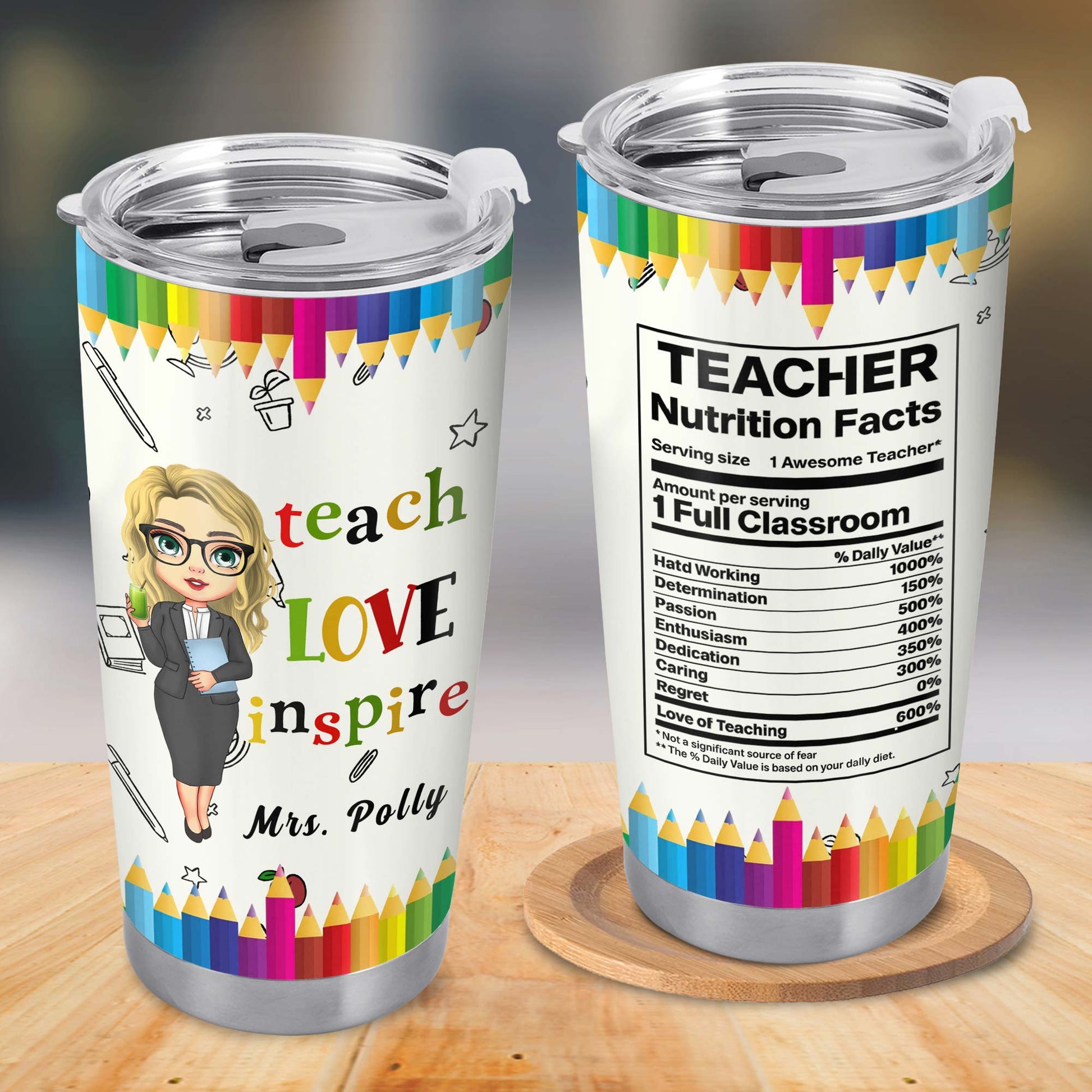 Teach Love Inspire, Custom Teacher Tumbler