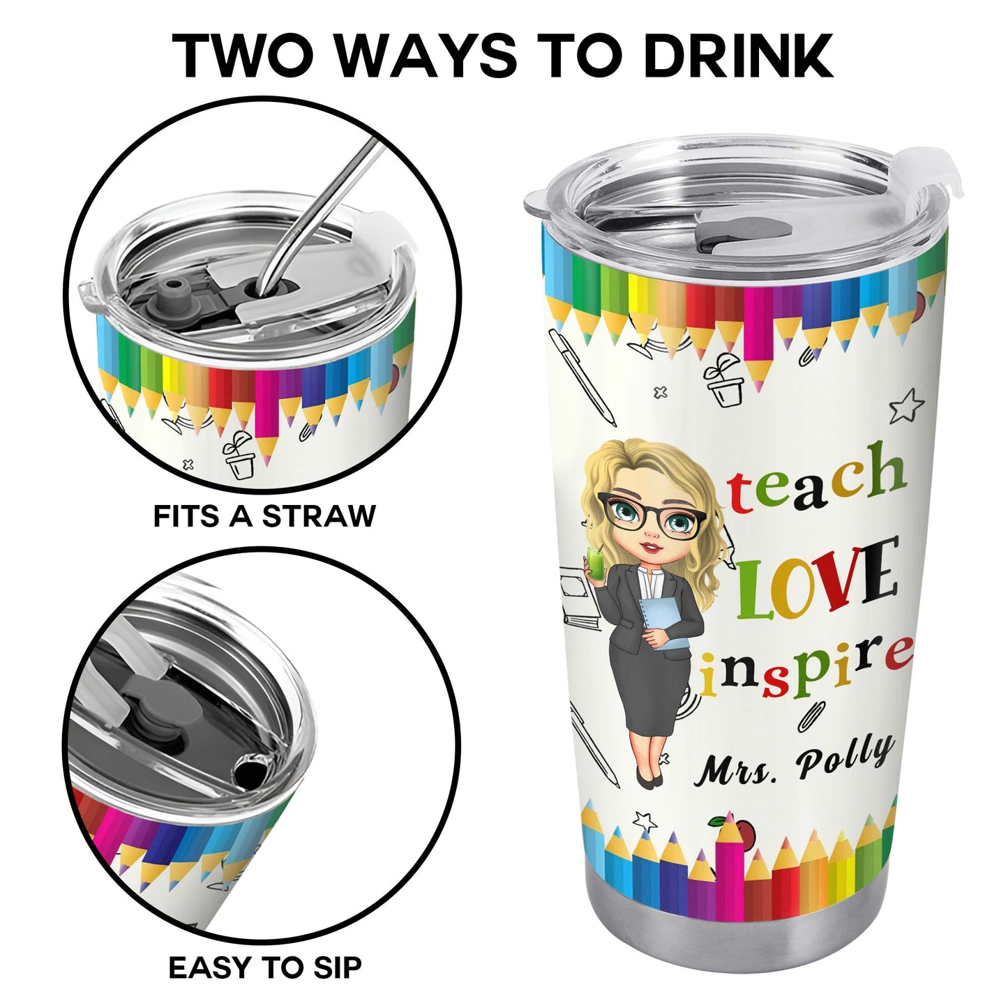 Teach Love Inspire, Custom Teacher Tumbler