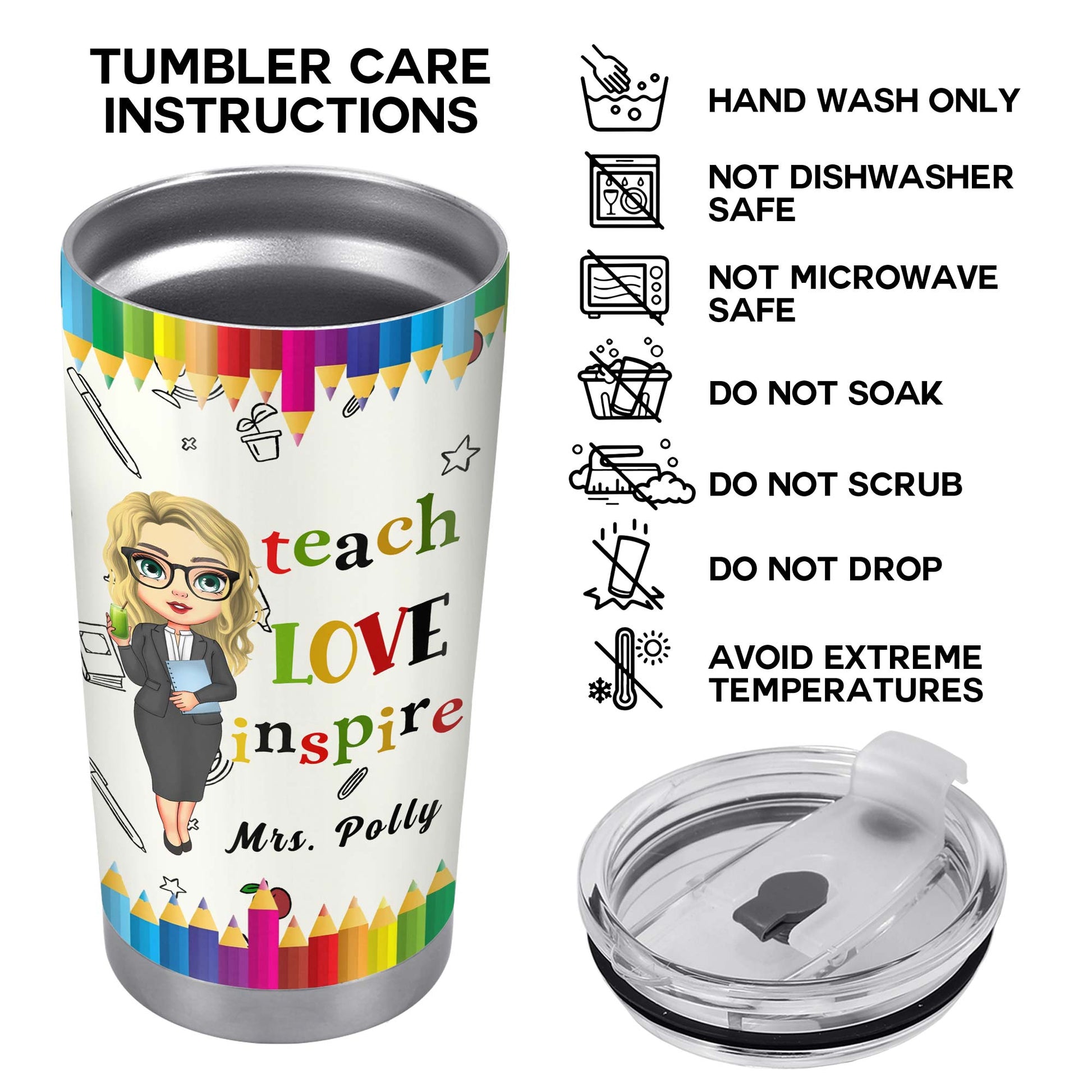 Teach Love Inspire, Custom Teacher Tumbler