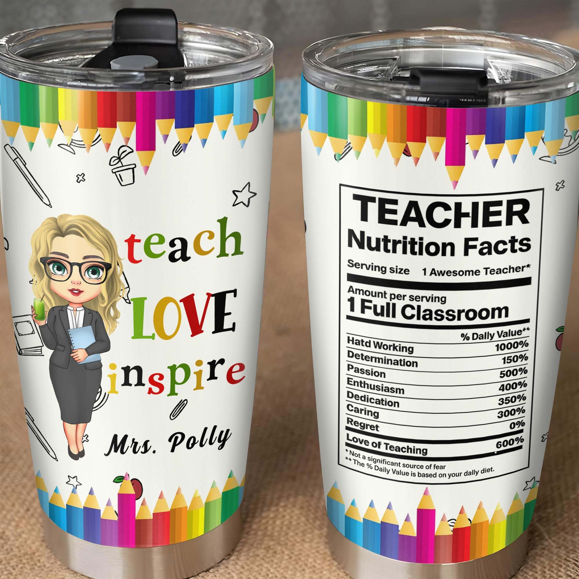 Teach Love Inspire, Custom Teacher Tumbler