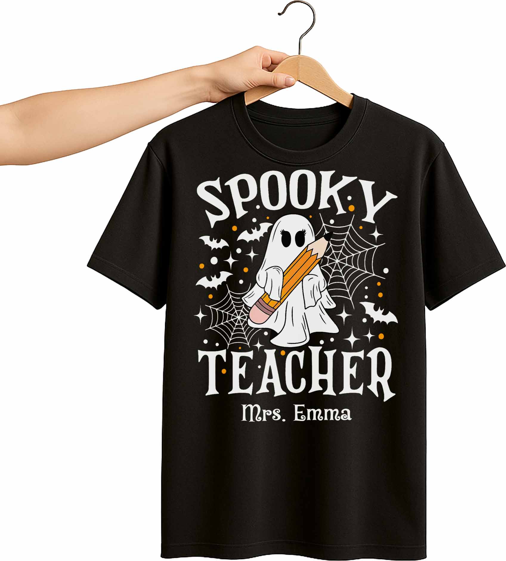 Spooky Teacher With Ghost And Spider Webs
