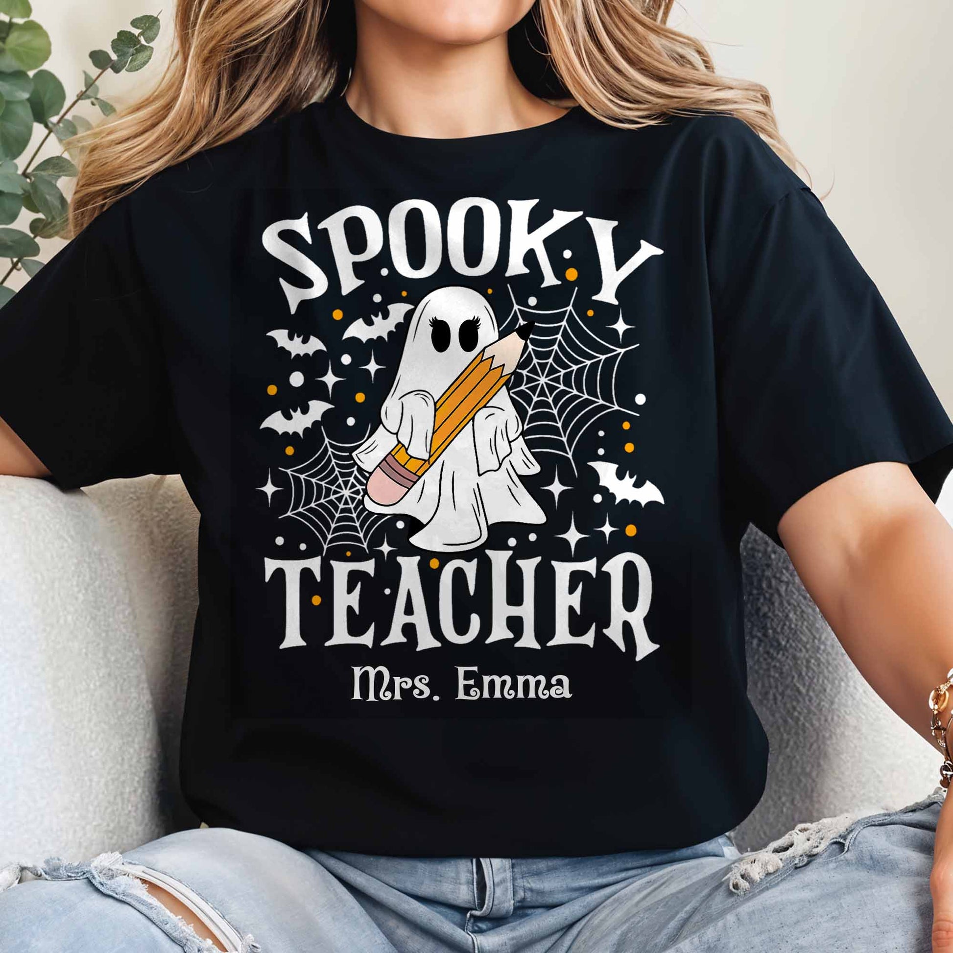 Spooky Teacher With Ghost And Spider Webs