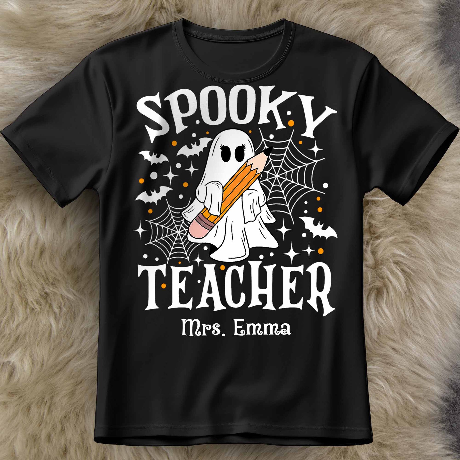 Spooky Teacher With Ghost And Spider Webs