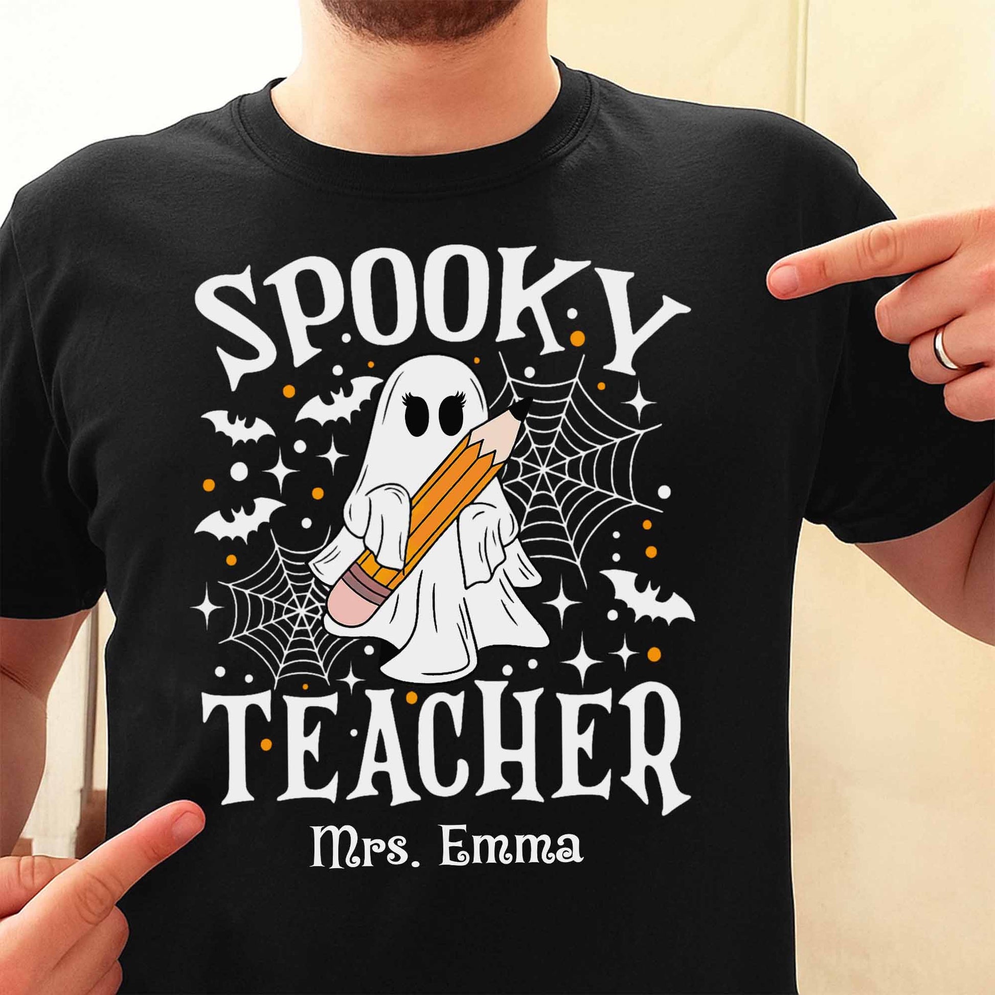 Spooky Teacher With Ghost And Spider Webs